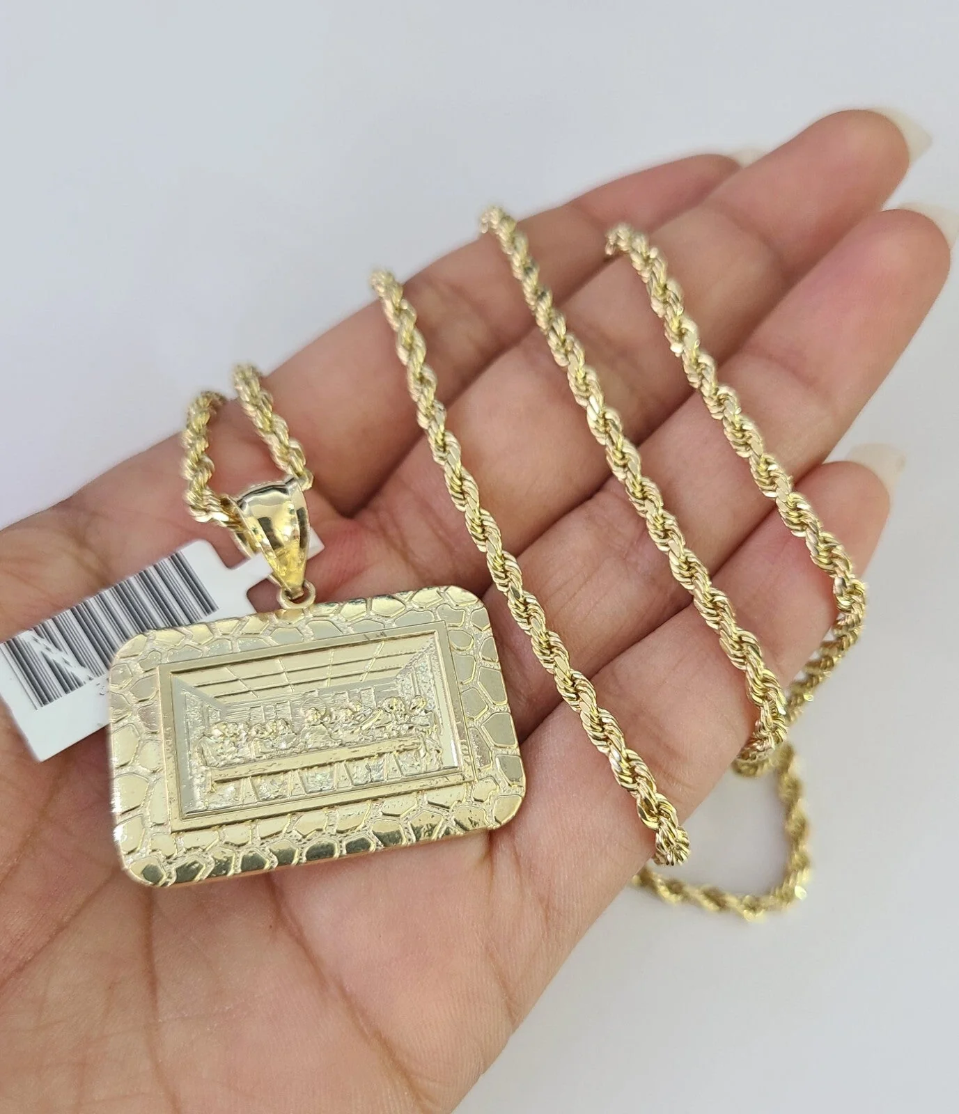 REAL 10k Rope Chain 3mm Last Supper Charm Pendant Necklace Set 18"-30" in
