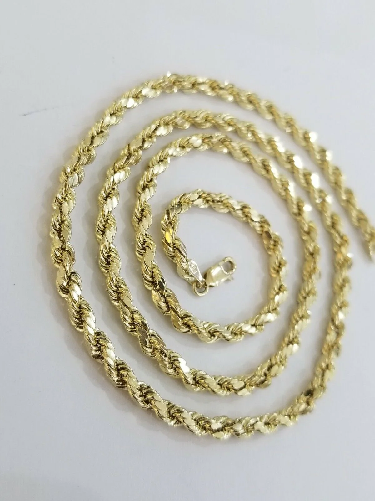 REAL 10k Rope Chain 4mm 22" Necklace Yellow Gold Diamond Cut Men Women - Image 8
