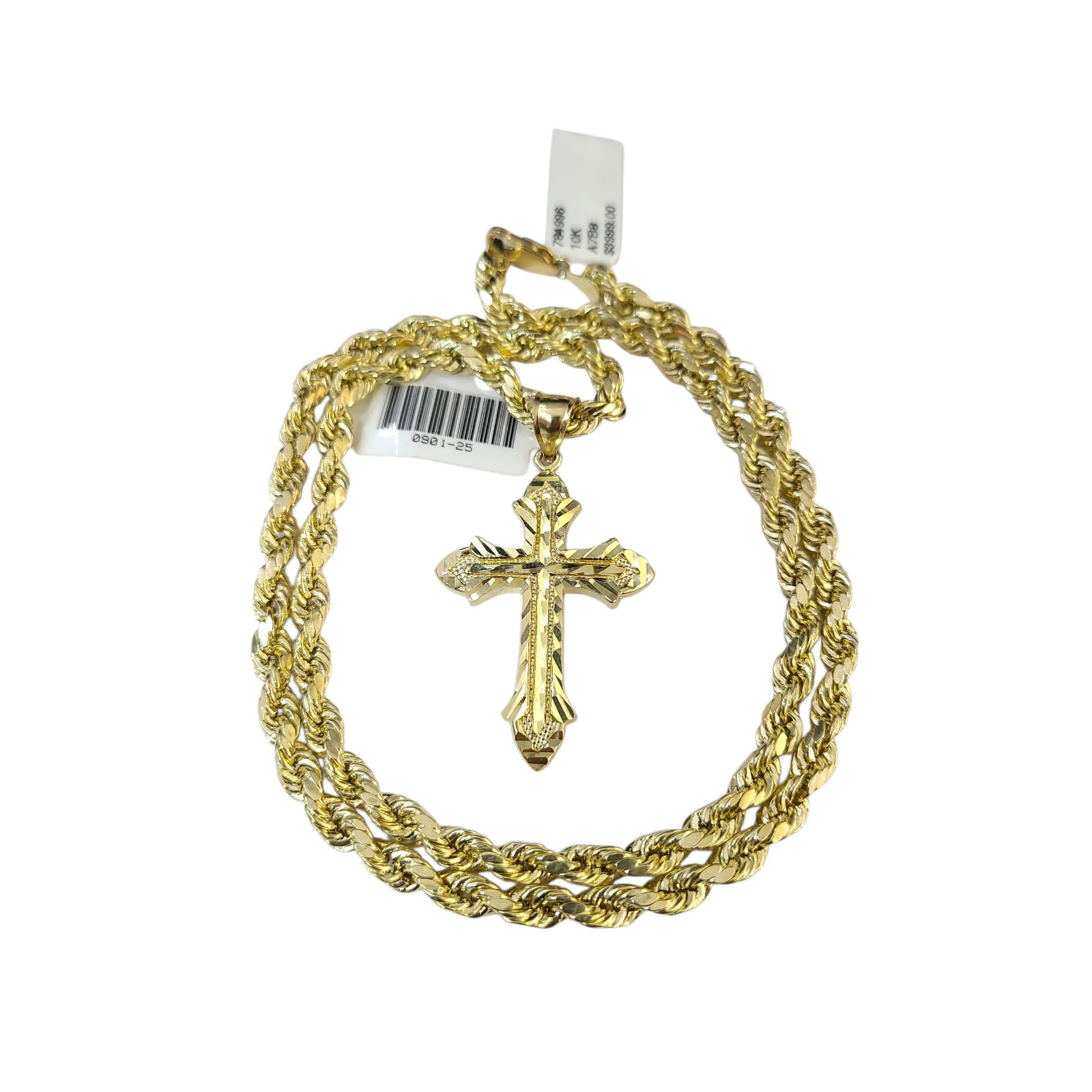 Real 10k Rope Chain Cross Charm Necklace Pendant Set 5mm 20"-30" Gold
