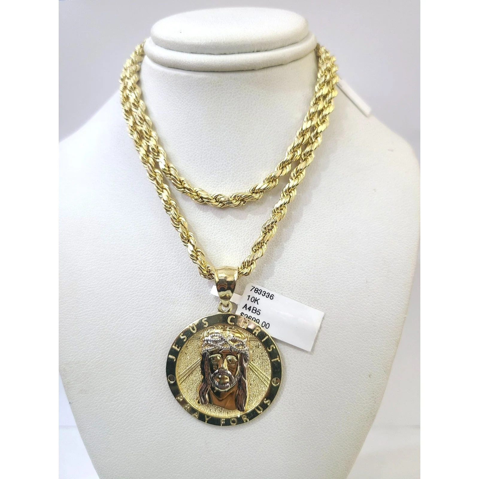 Real 10k Rope Chain Jesus Christ Charm Necklace Pendant Set 4mm 20"-30" Gold - Image 2