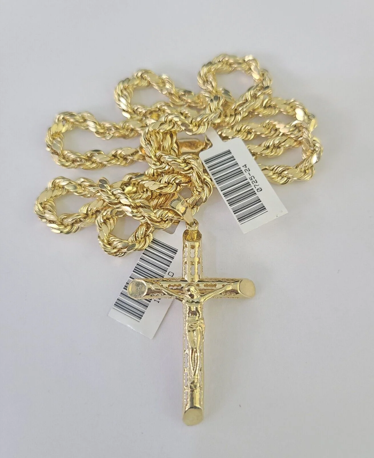 Real 10k Rope Chain Jesus Cross Charm Necklace Pendant Set 5mm 20"-30" Inch Gold - Image 6