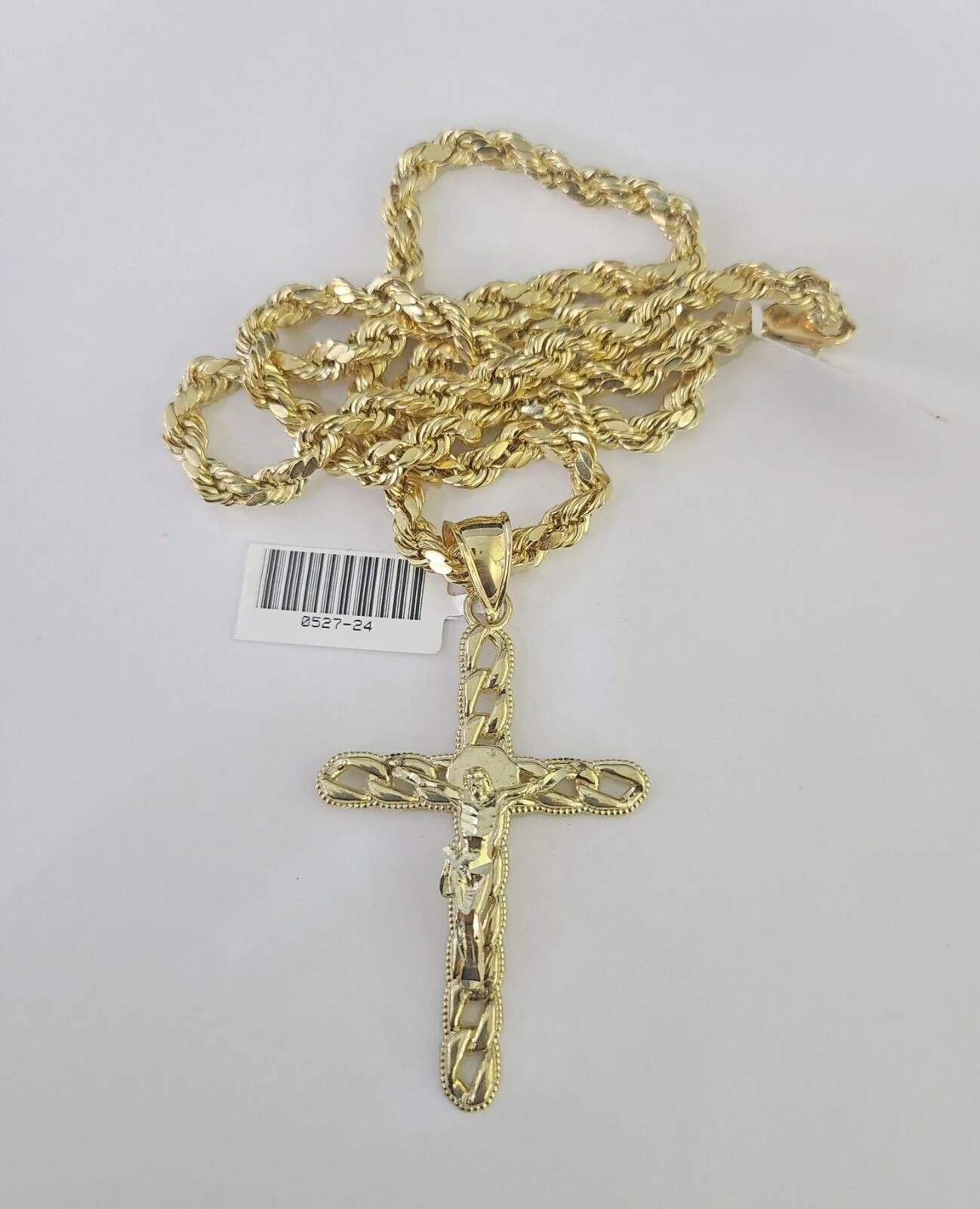 Real 10k Rope Chain Jesus Cross Charm Necklace Pendant Set 5mm 20"-30" Inch Gold - Image 2