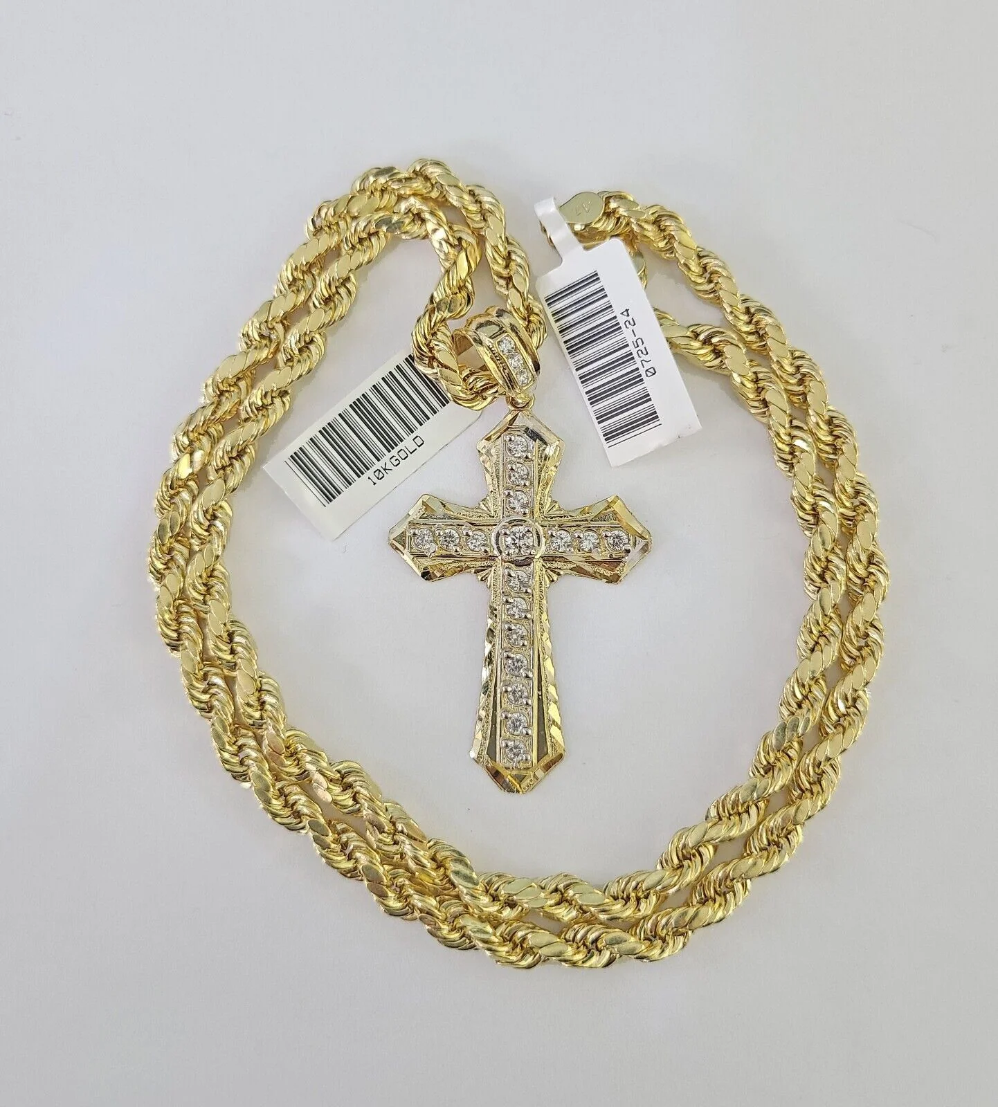 Real 10k Rope Chain Jesus Cross Charm Necklace Pendant Set 5mm 20"-30" Inch Gold - Image 4