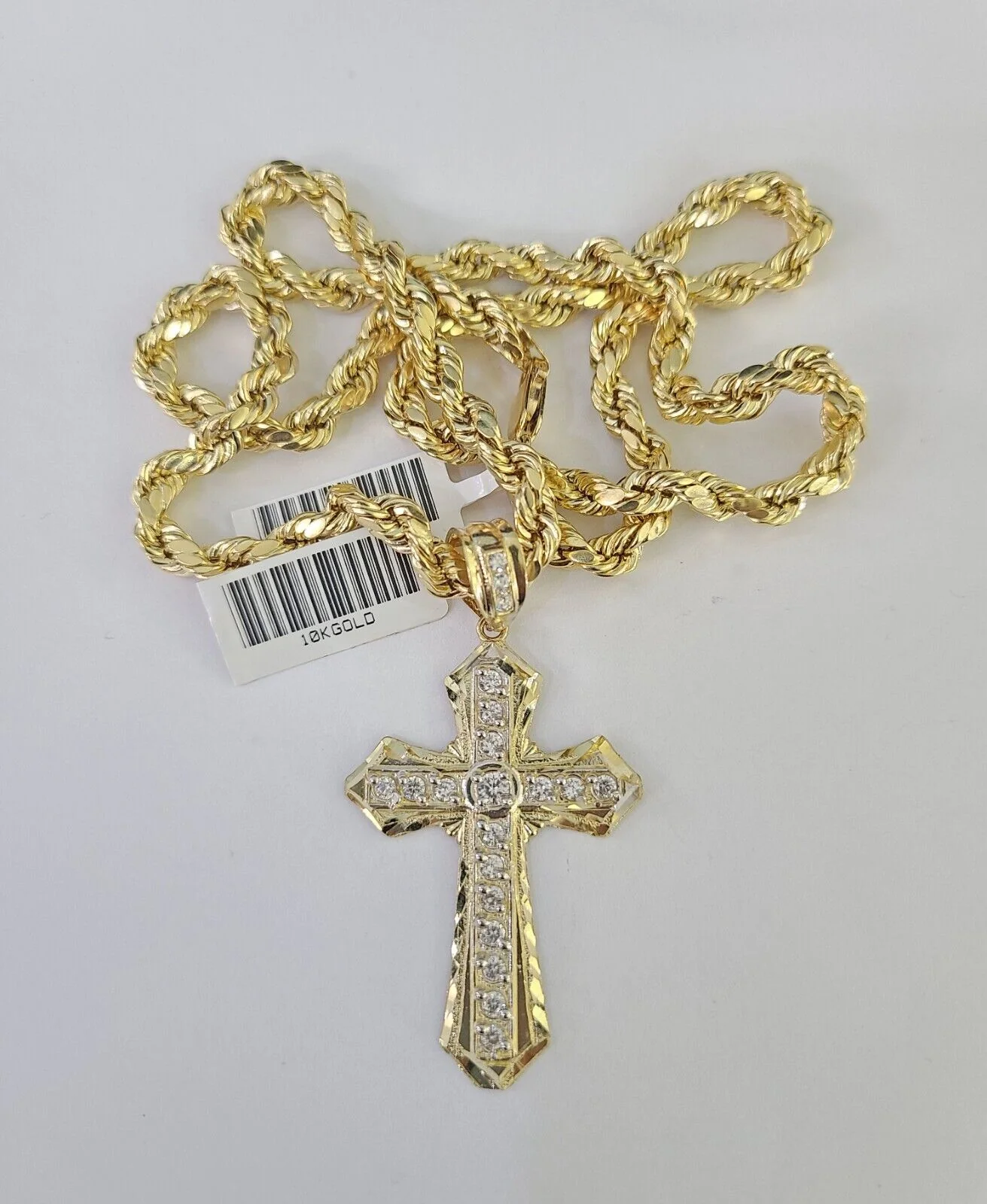 Real 10k Rope Chain Jesus Cross Charm Necklace Pendant Set 5mm 20"-30" Inch Gold - Image 5
