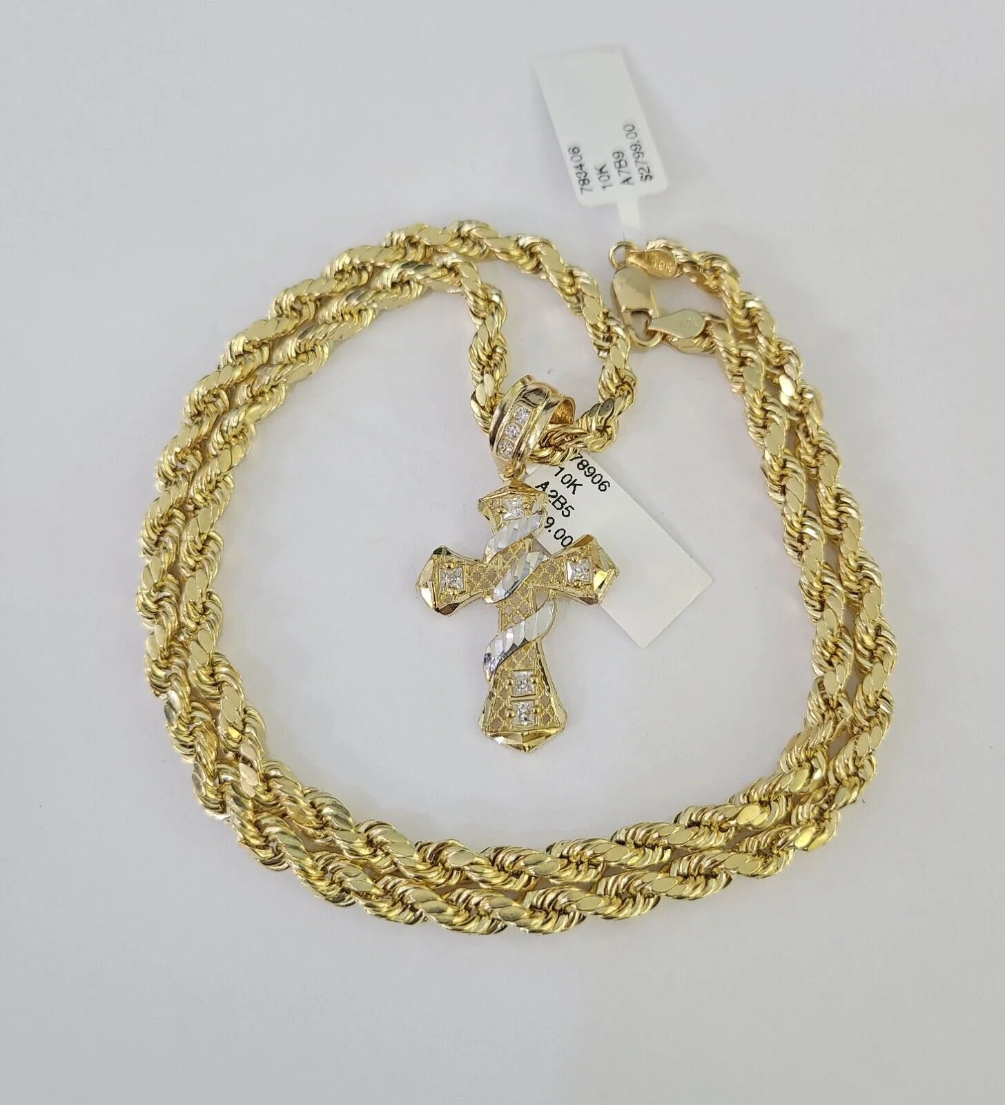 Real 10k Rope Chain Jesus Cross Charm Necklace Pendant Set 5mm 26" Inch Gold - Image 4