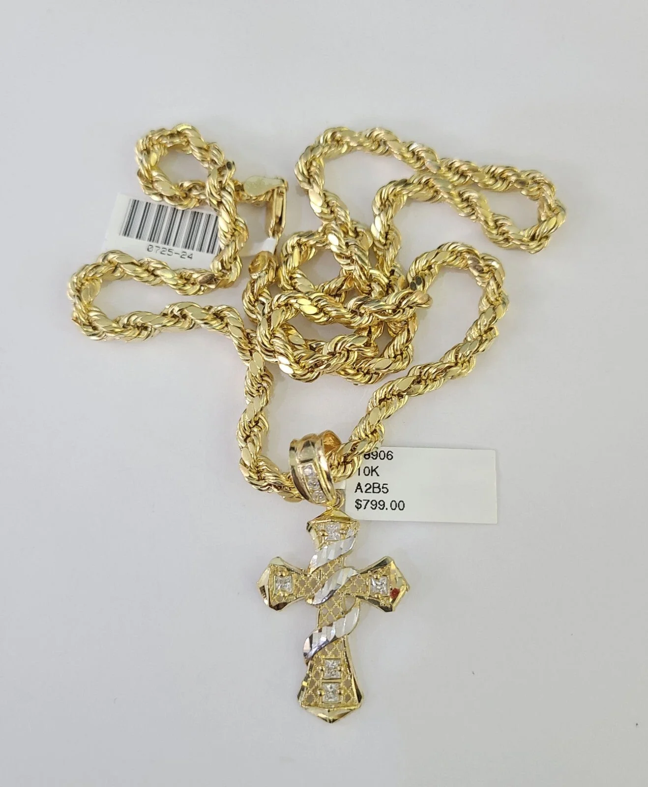 Real 10k Rope Chain Jesus Cross Charm Necklace Pendant Set 5mm 26" Inch Gold - Image 5