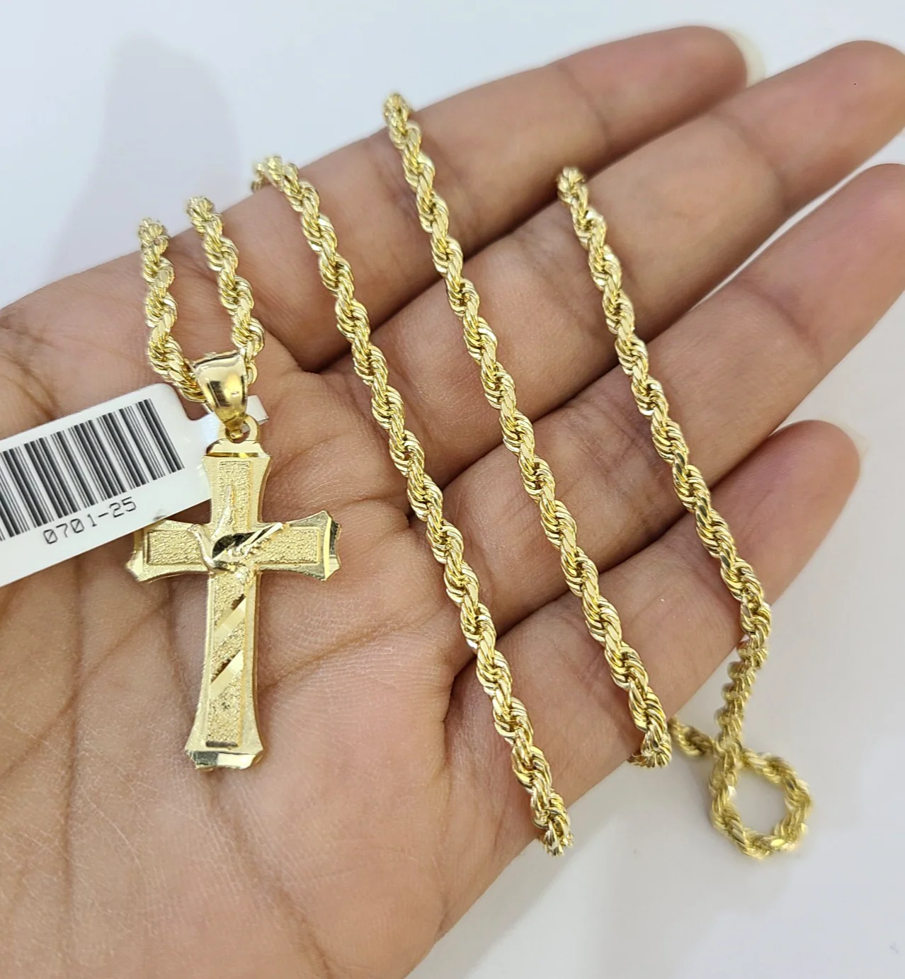 Real 10k Rope Chain Jesus Cross Charm Necklace SET 3mm 18"-28" Pendant - Image 3