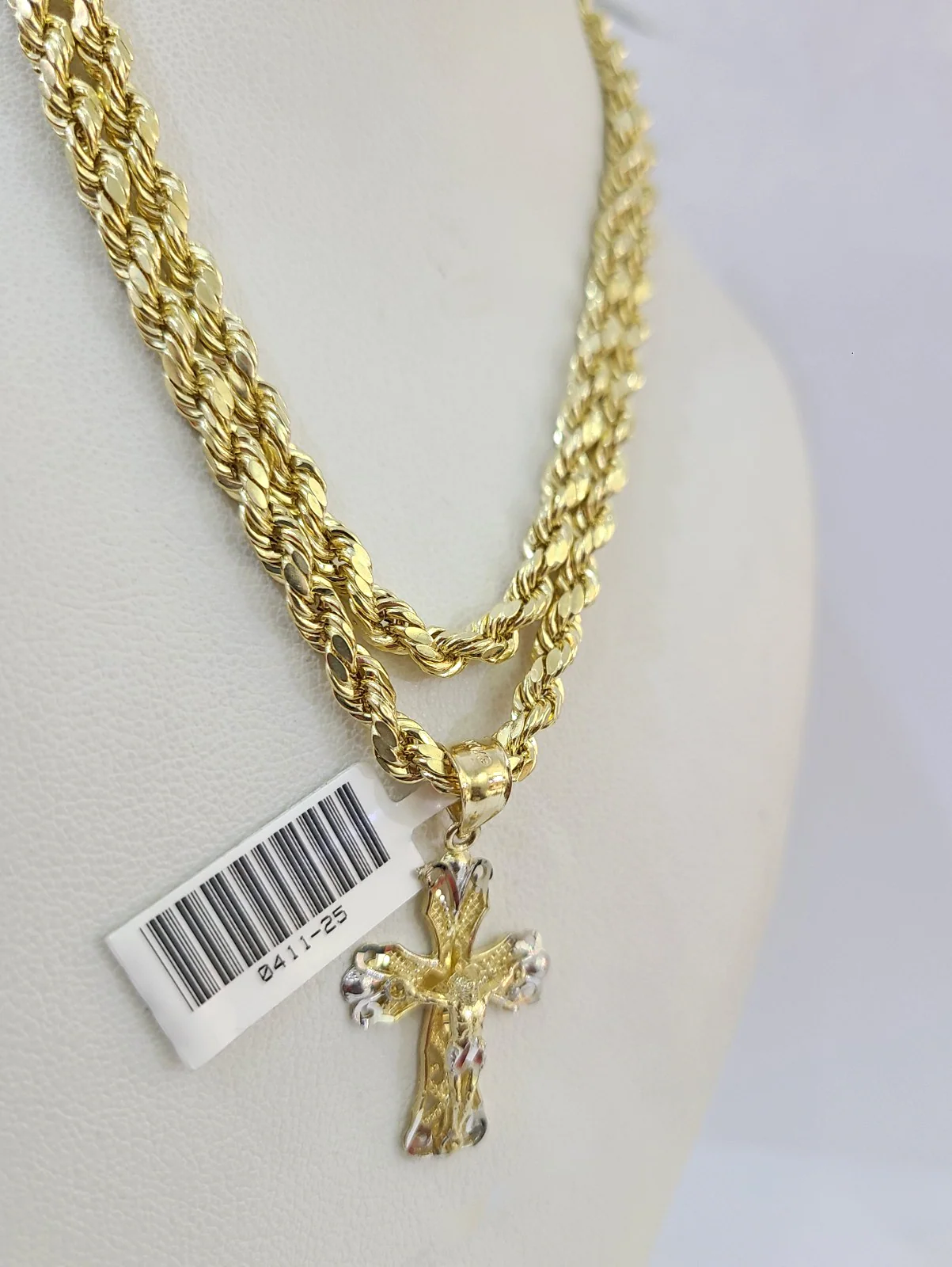 Real 10k Rope Chain Jesus Cross Charm Necklace SET 4mm 18"-28" Pendant