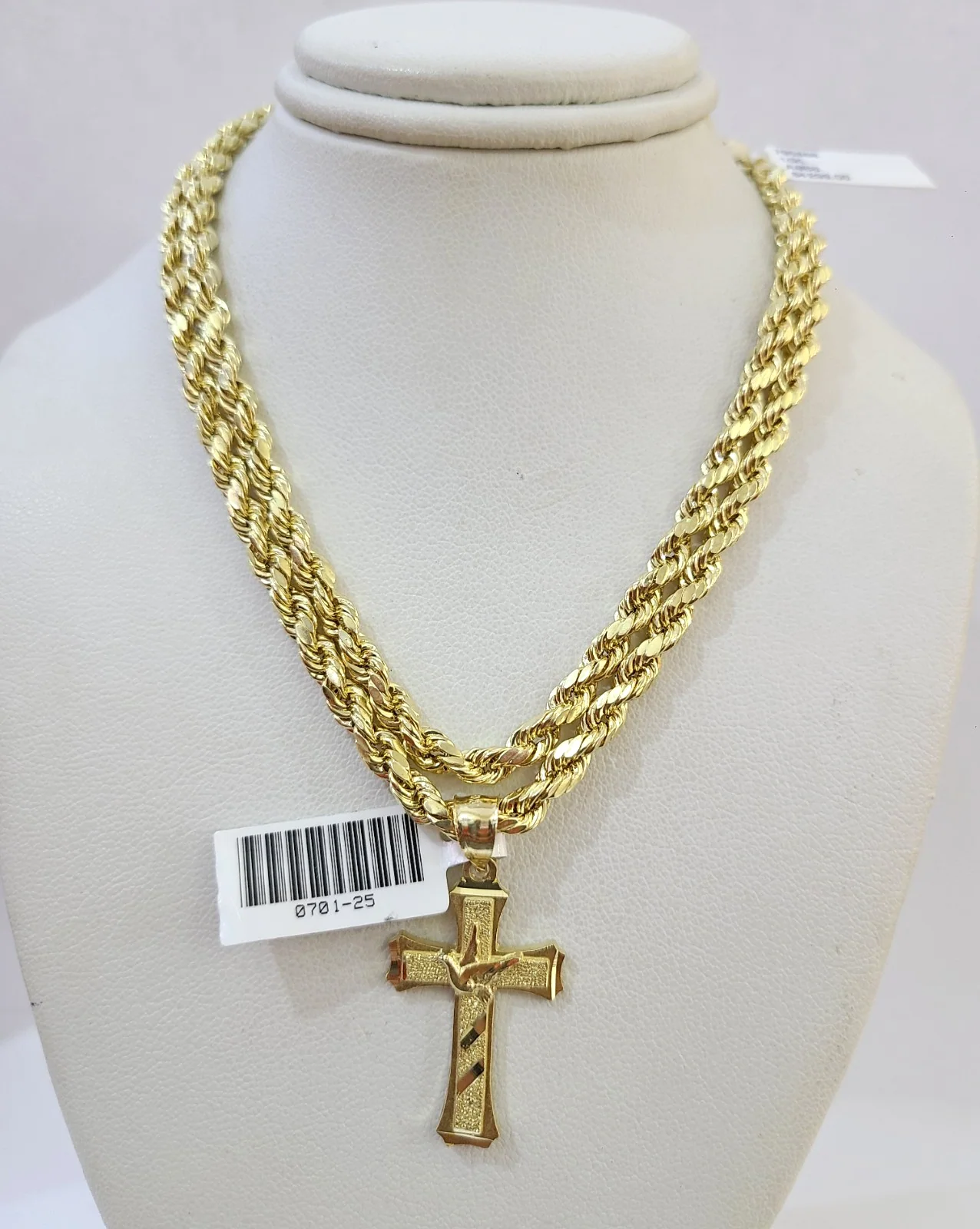 Real 10k Rope Chain Jesus Cross Charm Necklace SET 4mm 18"-28" Pendant