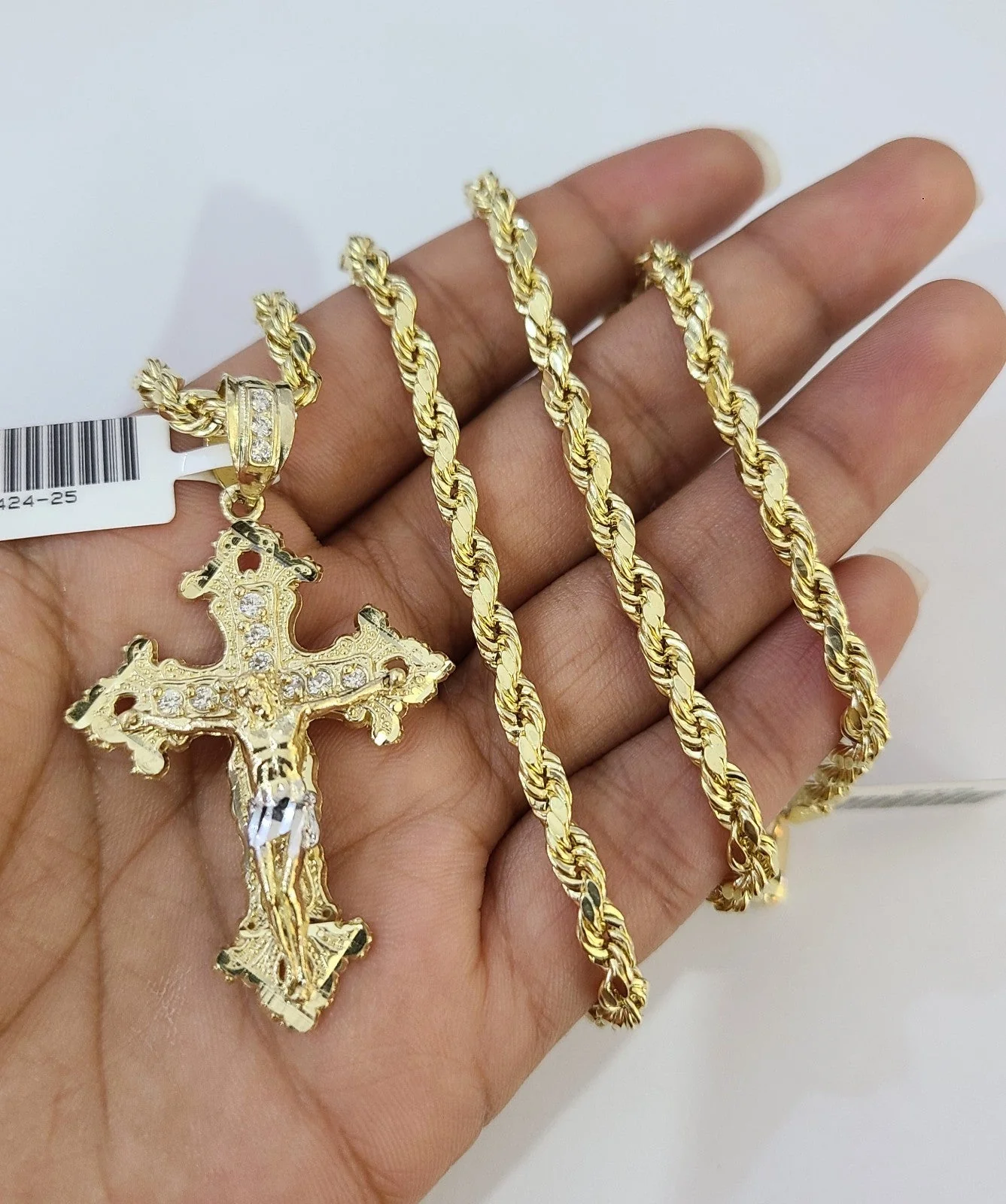 Real 10k Rope Chain Jesus Cross Charm Necklace SET 4mm 18"-28" Pendant - Image 3