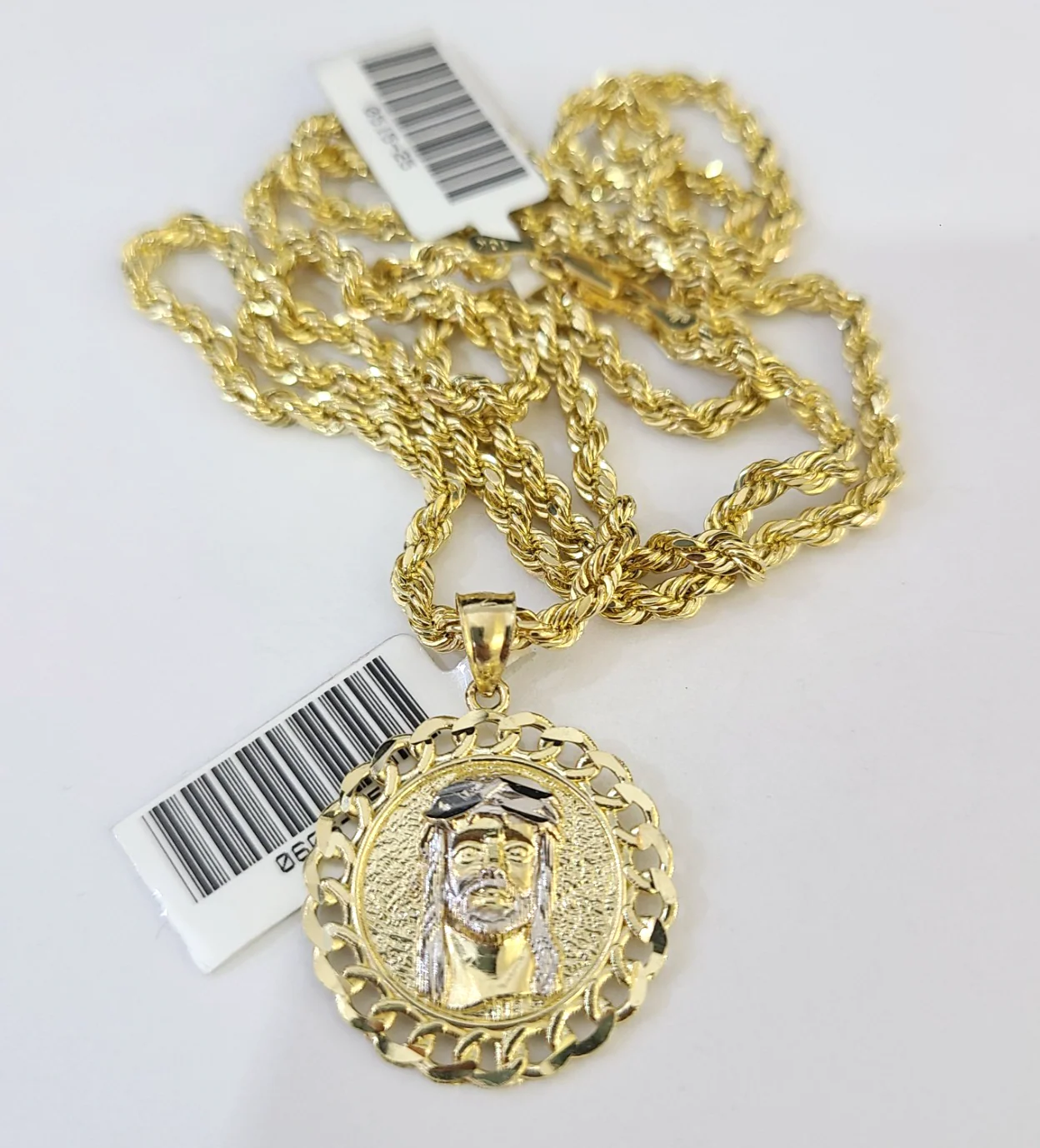 Real 10k Rope Chain Jesus Head Charm Necklace SET 2mm 18"-28" Pendant - Image 4