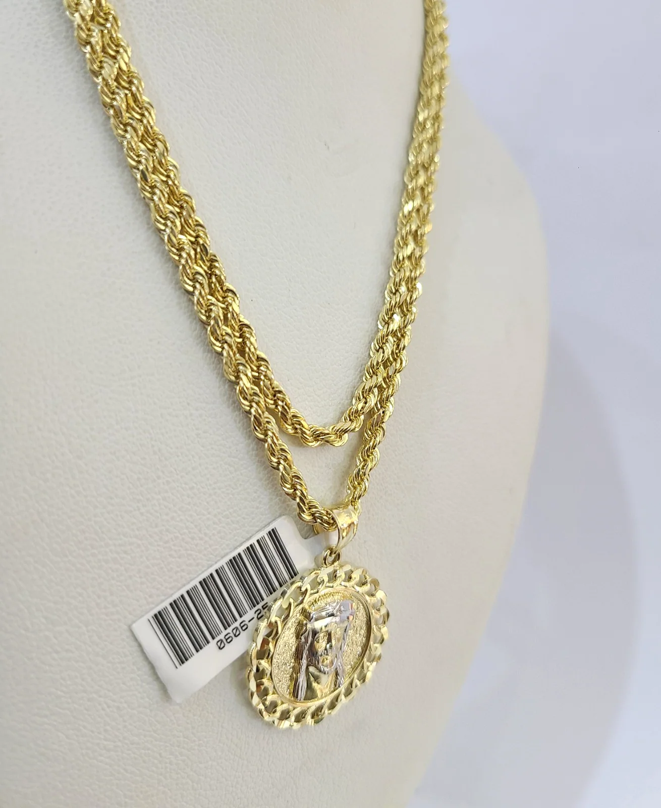 Real 10k Rope Chain Jesus Head Charm Necklace SET 2mm 18"-28" Pendant - Image 5