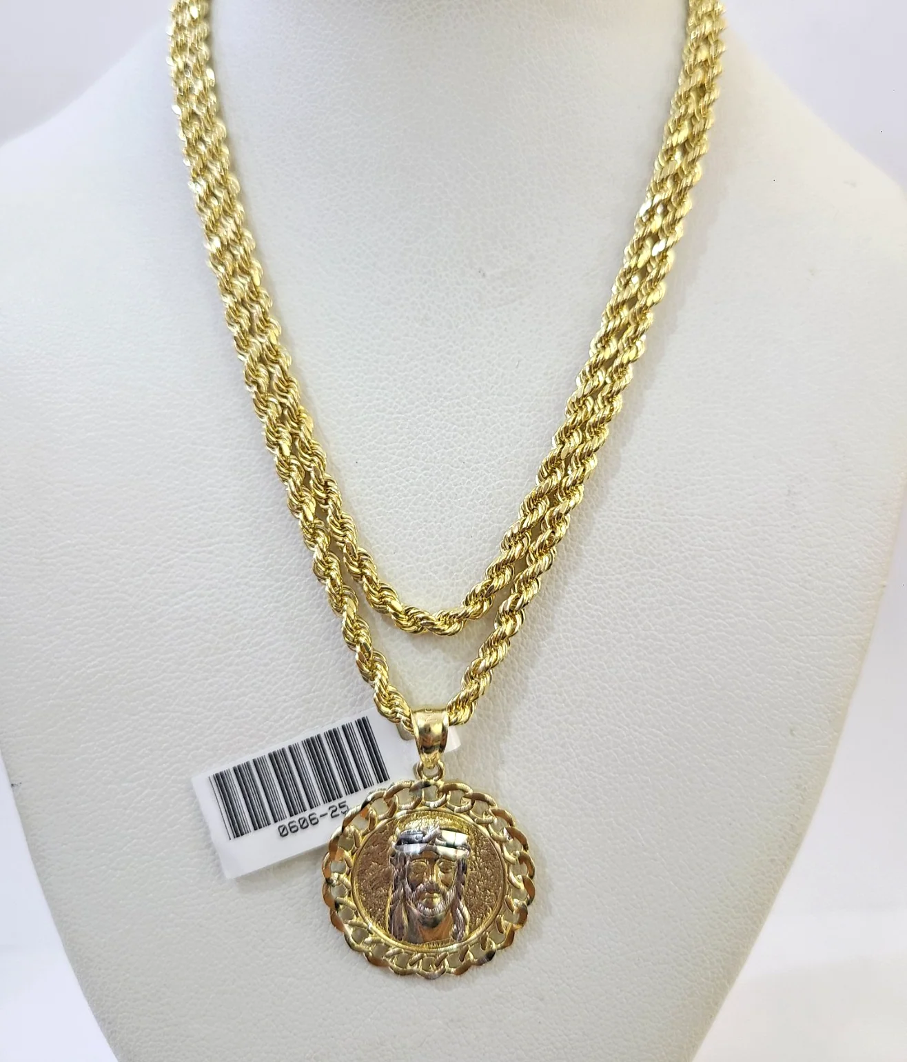 Real 10k Rope Chain Jesus Head Charm Necklace SET 3mm 18"-28" Pendant