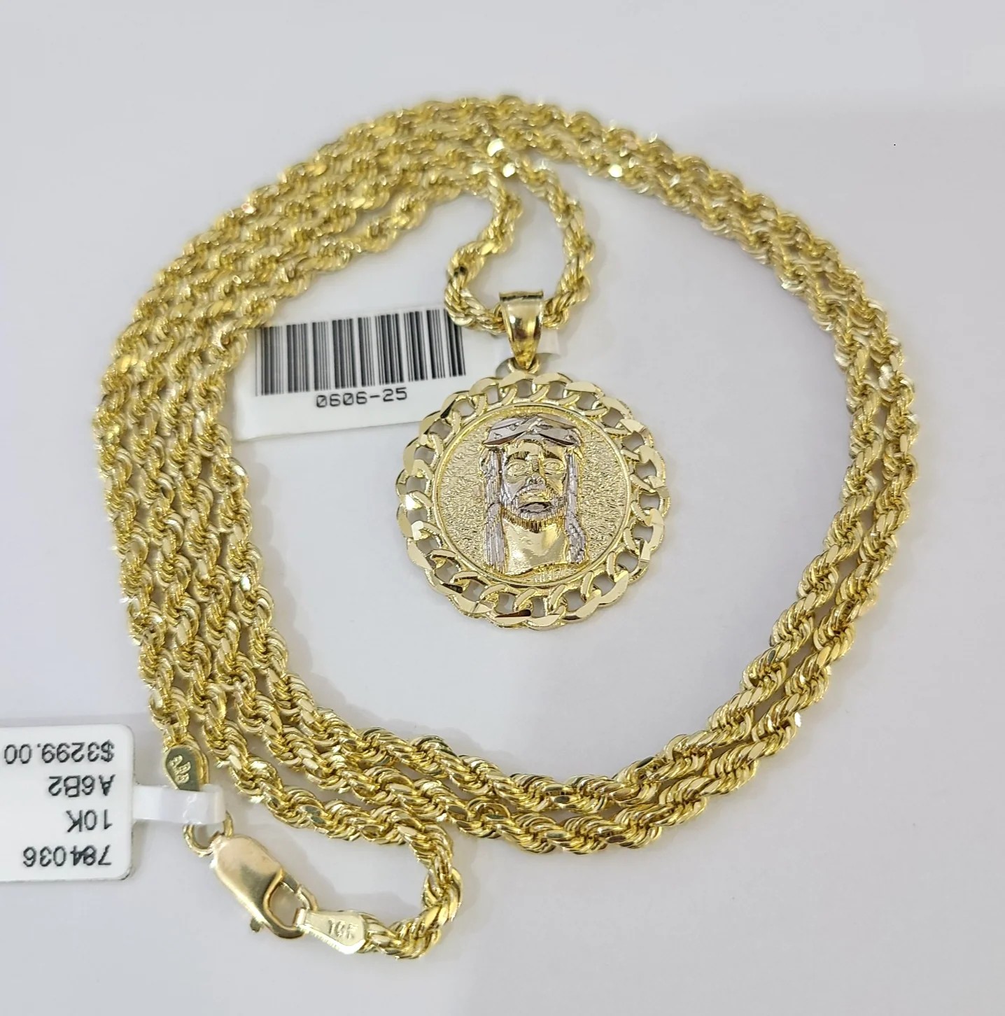 Real 10k Rope Chain Jesus Head Charm Necklace SET 3mm 18"-28" Pendant - Image 2