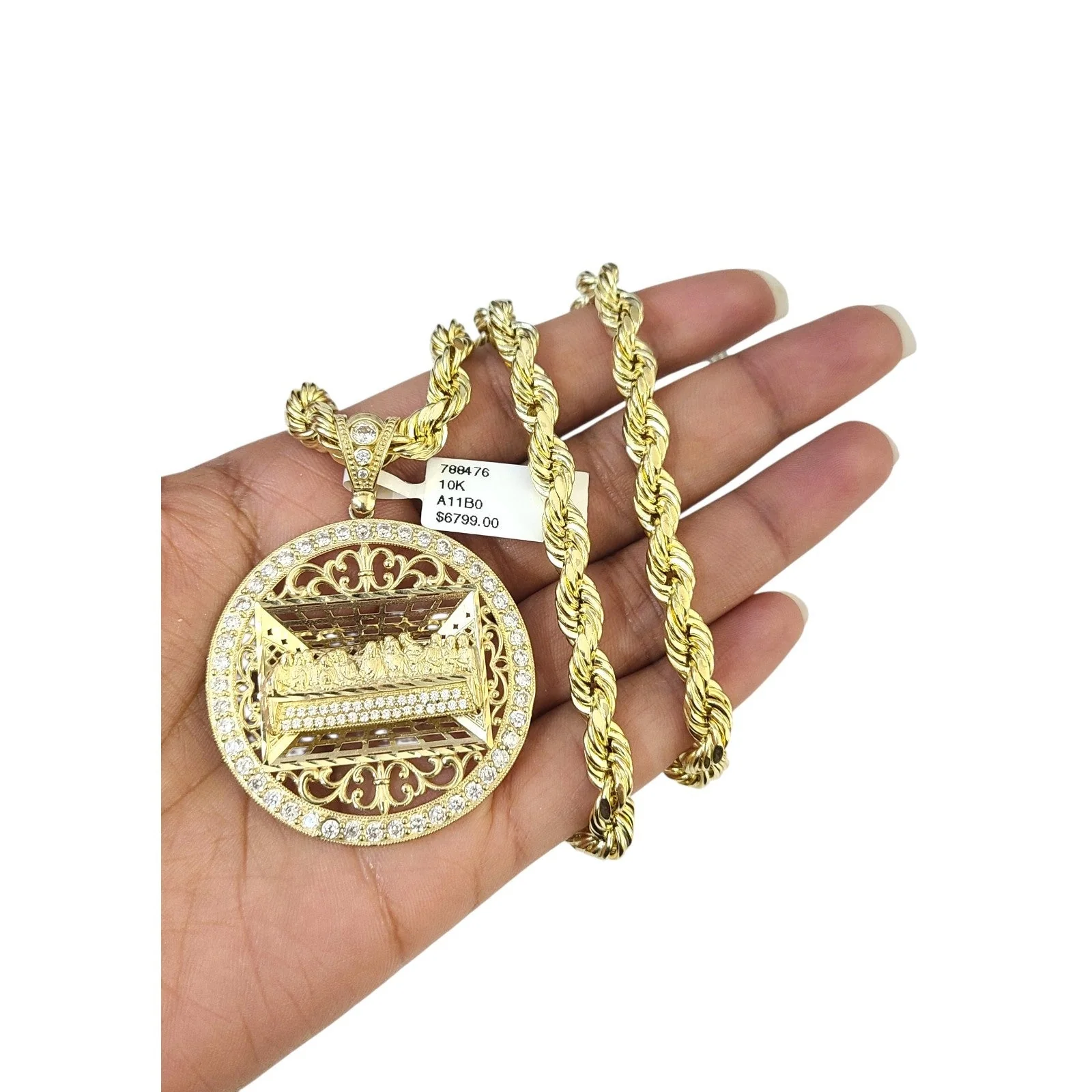 Real 10k Rope Chain Last Supper 7mm 20"-30" Necklace Pendant Set Gold Men - Image 3
