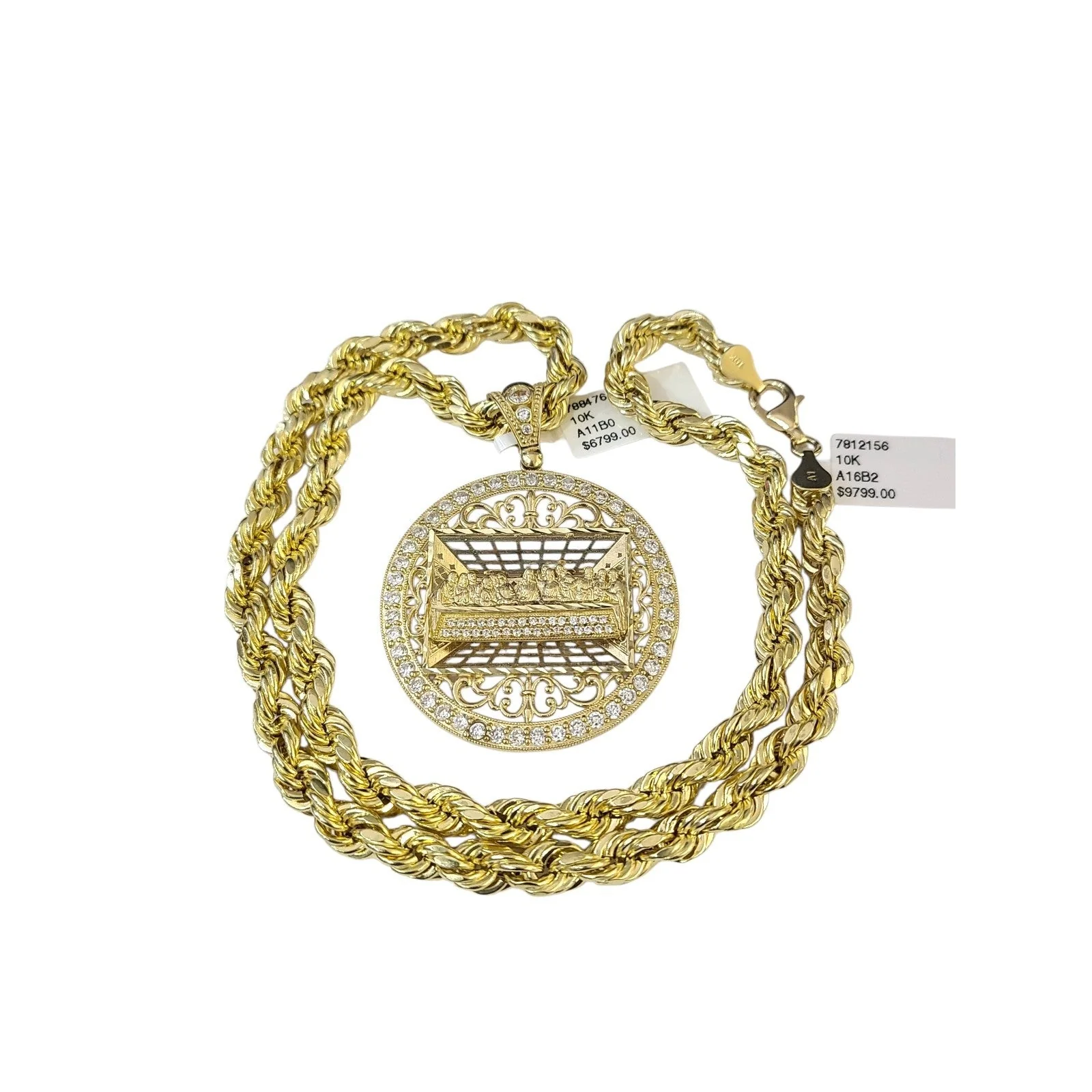 Real 10k Rope Chain Last Supper 7mm 20"-30" Necklace Pendant Set Gold Men - Image 5