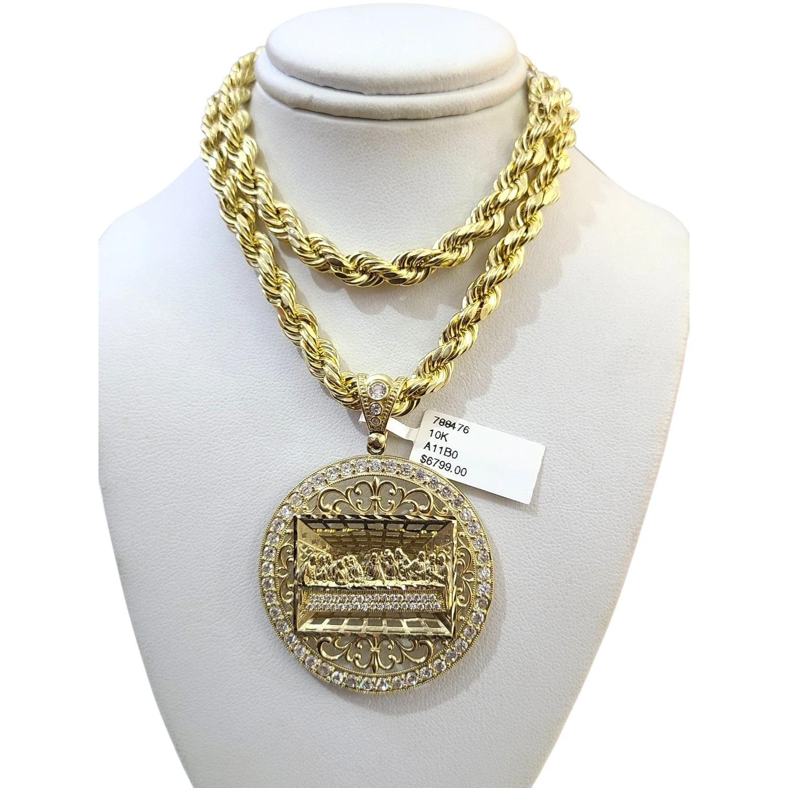 Real 10k Rope Chain Last Supper 7mm 20"-30" Necklace Pendant Set Gold Men - Image 7