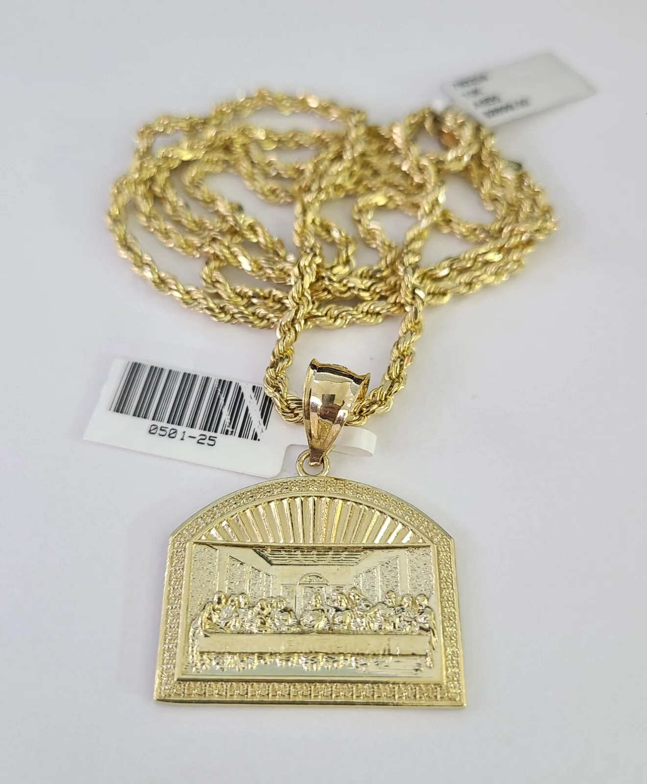 REAL 10k Rope Chain Last Supper Charm Pendant 3mm Necklace Set 18"-30" in