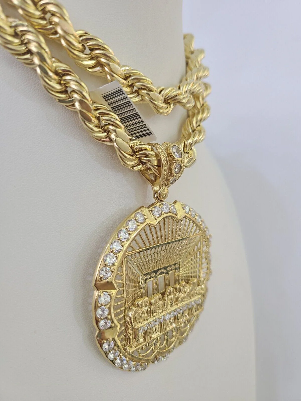 Real 10k Rope Chain Last Supper Charm Set 10mm 20"-30" Inch Necklace Yellow Gold - Image 2