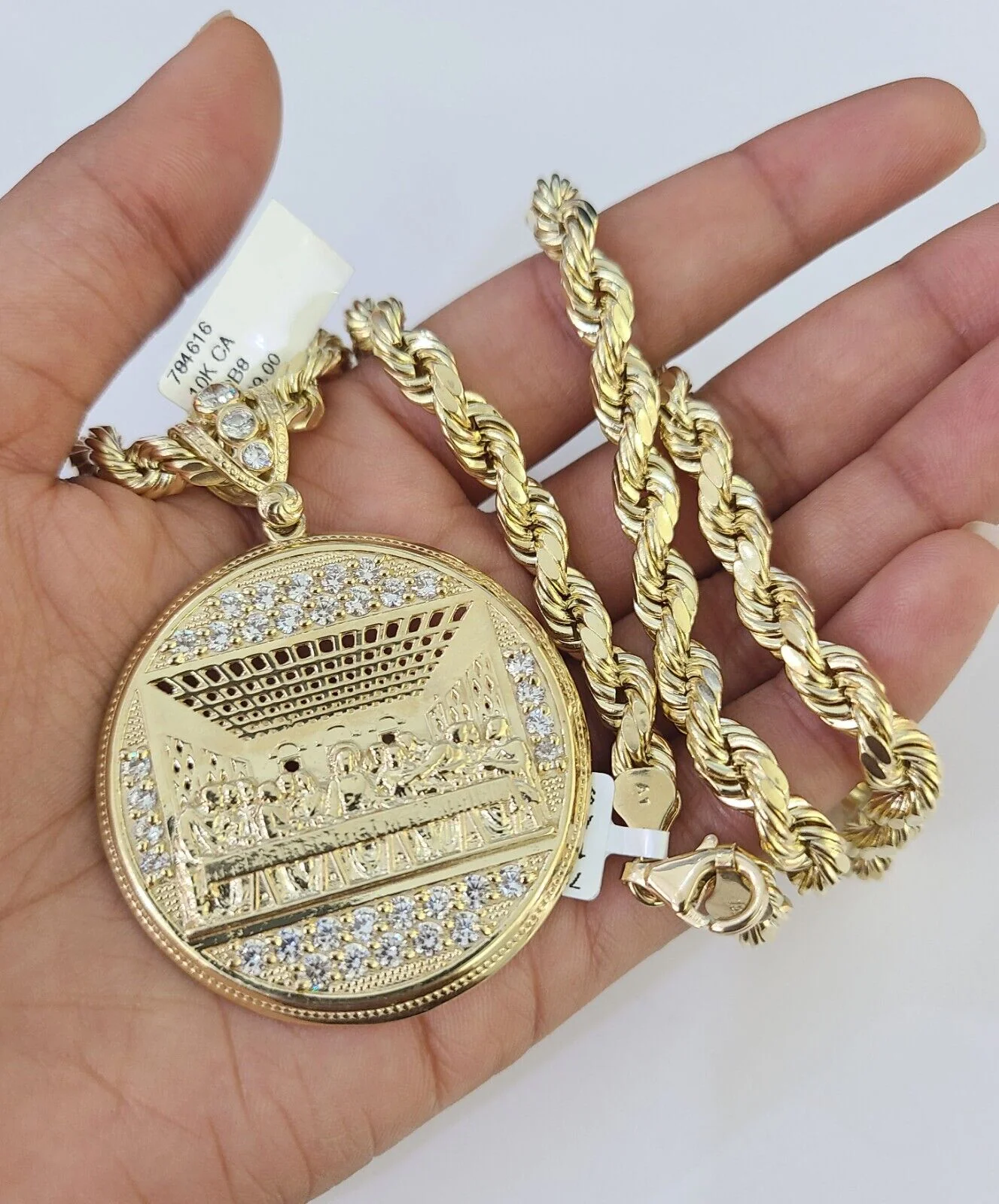 Real 10k Rope Chain Last Supper Charm Set 7mm 20"-28" Inch Necklace Yellow Gold - Image 2