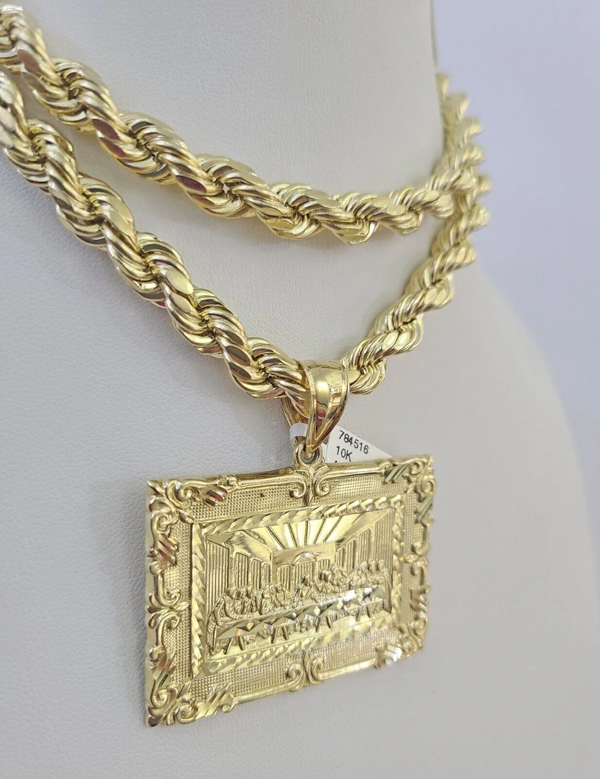Real 10k Rope Chain Last Supper Charm Set 8mm 20"-30" Inch Necklace Gold - Image 6