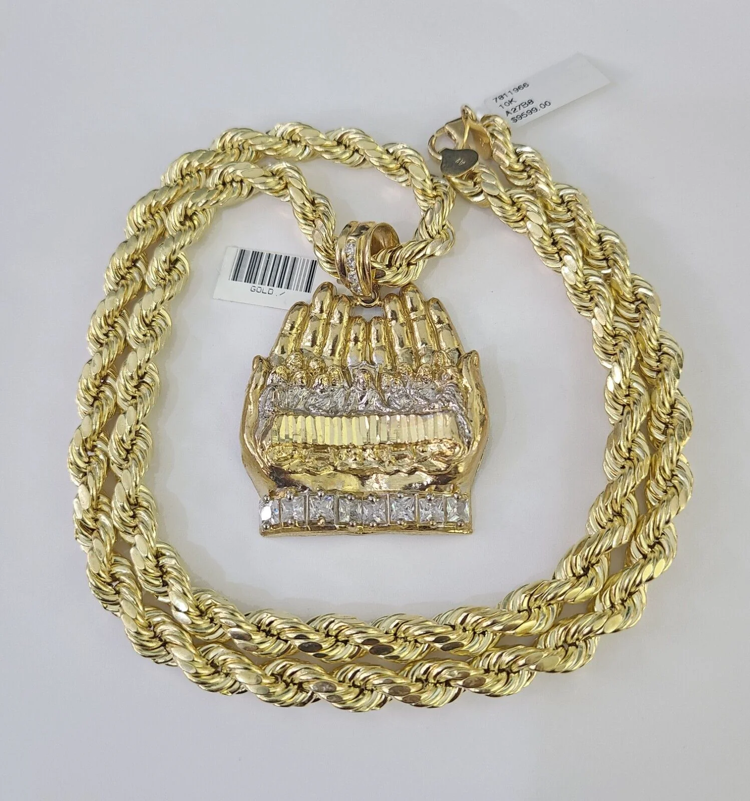 Real 10k Rope Chain Last Supper Charm Set 8mm 20"-30" Inch Necklace Yellow Gold - Image 3