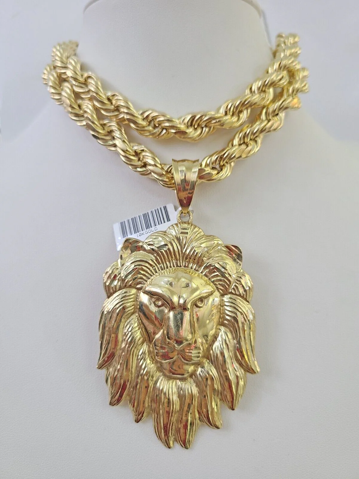Real 10k Rope Chain Lion Charm Set 10mm 20"-30" Inch Necklace Yellow Gold