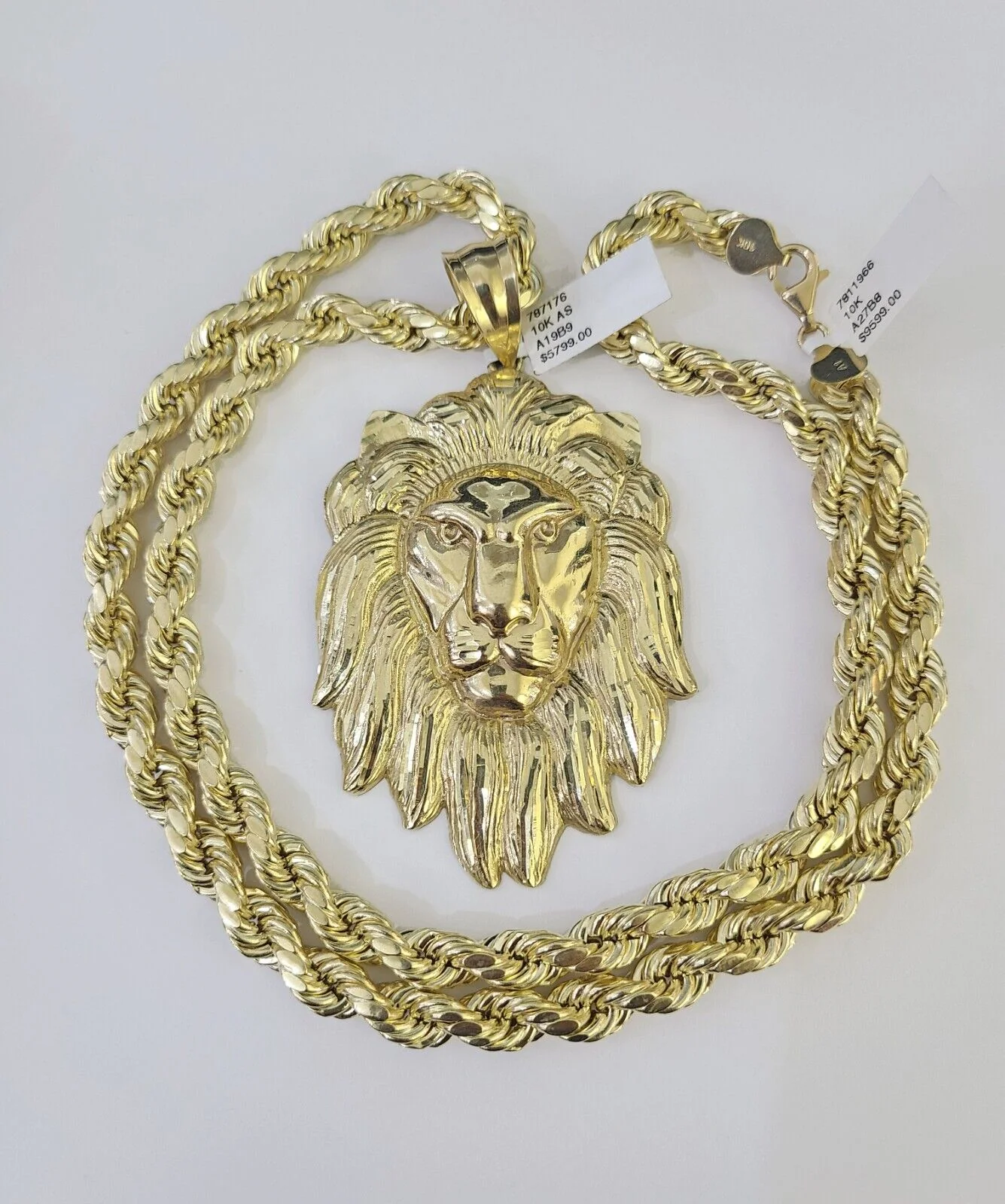 Real 10k Rope Chain Lion Head Charm Set 8mm 20"-30" Inch Necklace Yellow Gold - Image 5
