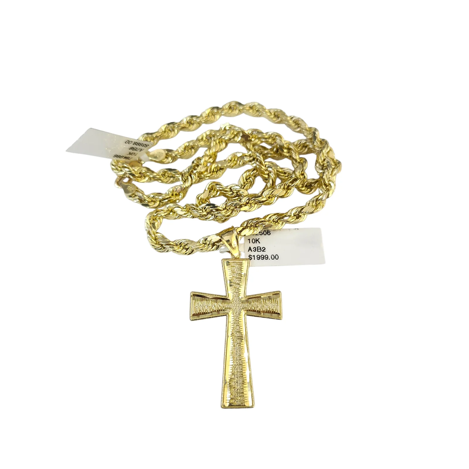 Real 10k Rope Chain Necklace Cross Charm Pendant Set 5mm 20"-30" Gold