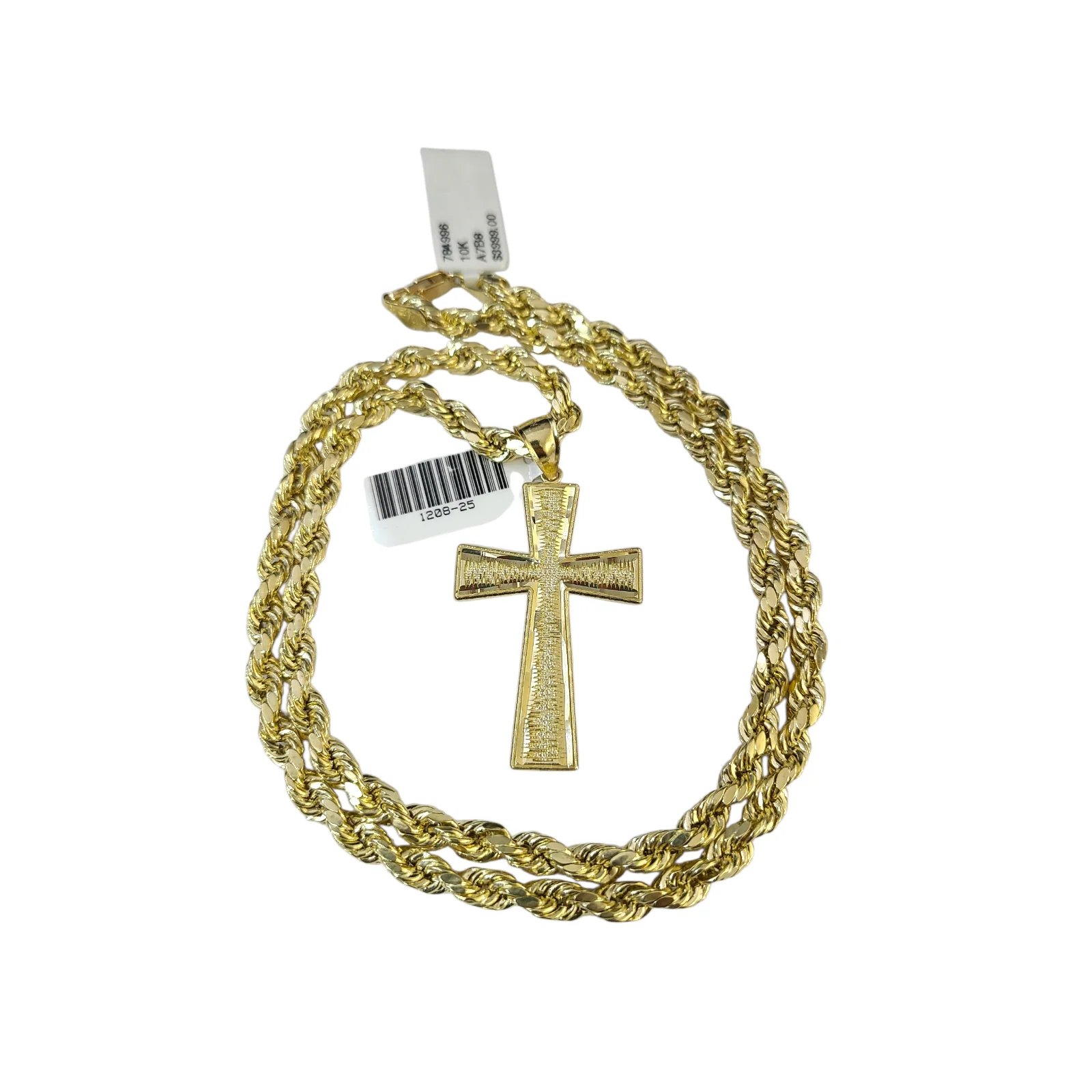 Real 10k Rope Chain Necklace Cross Charm Pendant Set 5mm 20"-30" Gold - Image 5