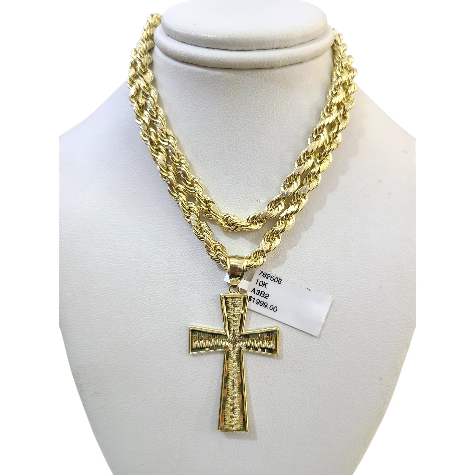 Real 10k Rope Chain Necklace Cross Charm Pendant Set 5mm 20"-30" Gold - Image 7