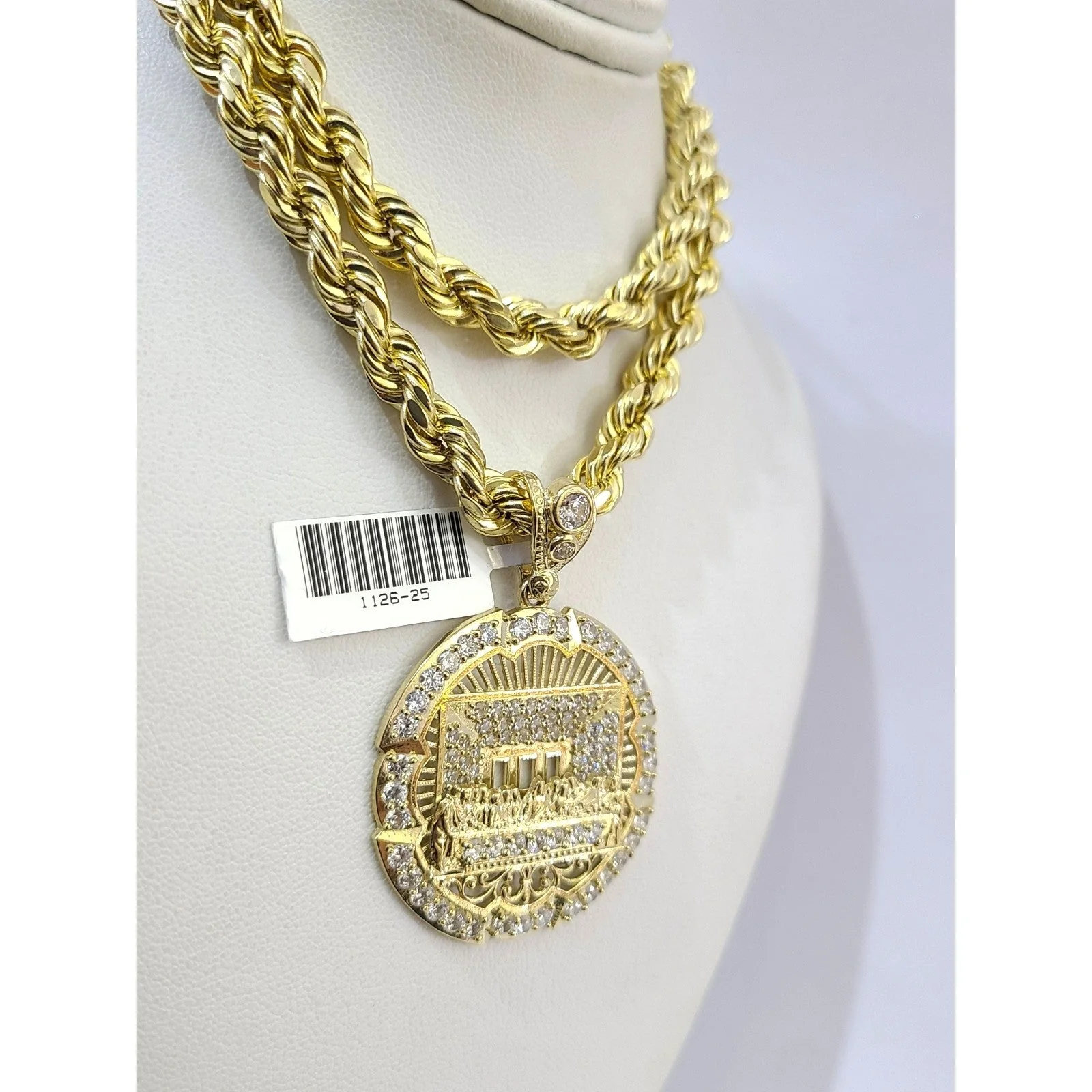 Real 10k Rope Chain Necklace Pendant Last Supper 7mm 20"-30" Set Gold Men - Image 3