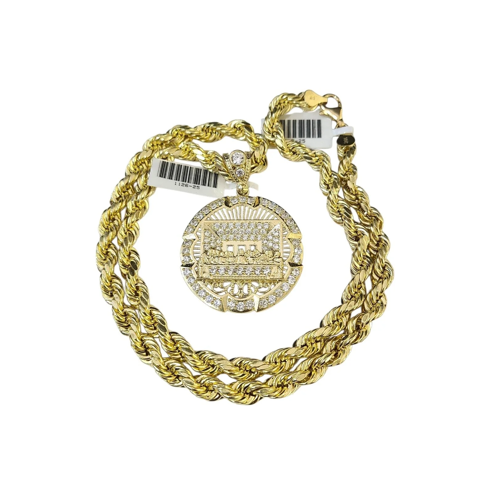 Real 10k Rope Chain Necklace Pendant Last Supper 7mm 20"-30" Set Gold Men - Image 4