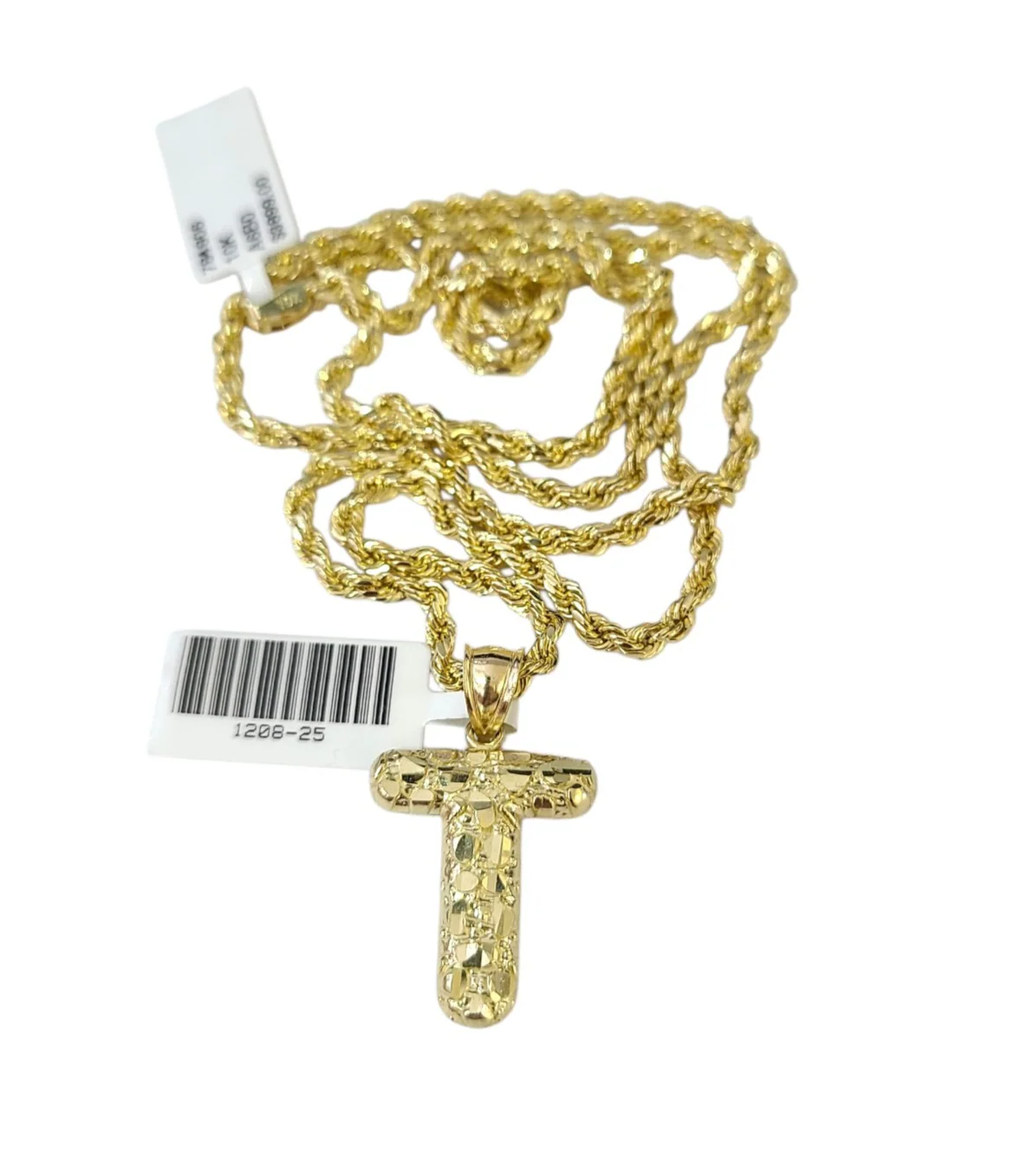 Real 10k Rope Chain Necklace T Nugget Initial Charm 3mm 18"-28" Set Pendant Gold