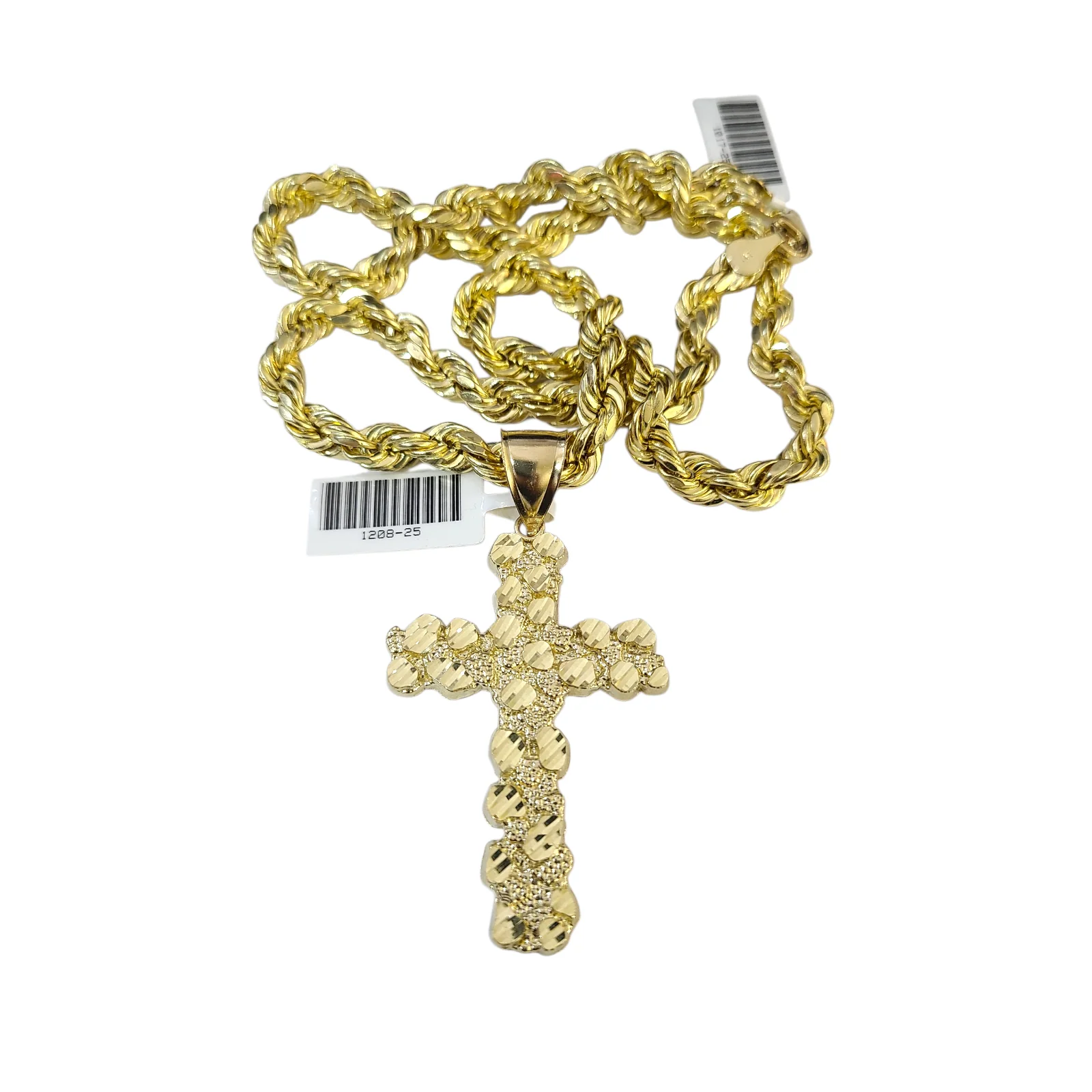 Real 10k Rope Chain Nugget Cross Necklace Pendant Set 7mm 20"-28" Gold Men - Image 6