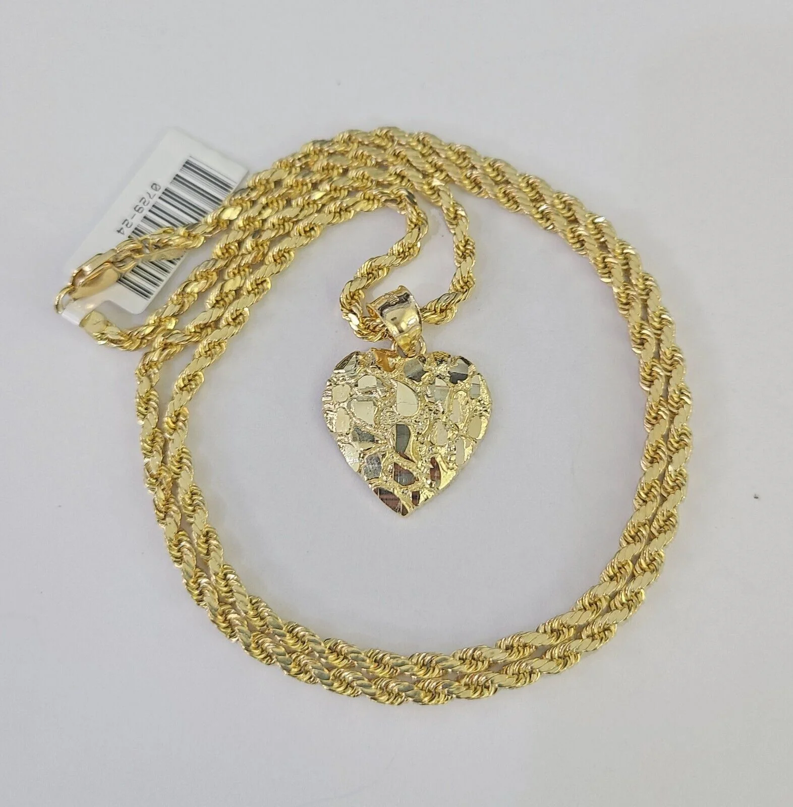 Real 10k Rope Chain Nugget Heart Charm Pendant SET Necklace 3mm 18"-24" Ladies - Image 2