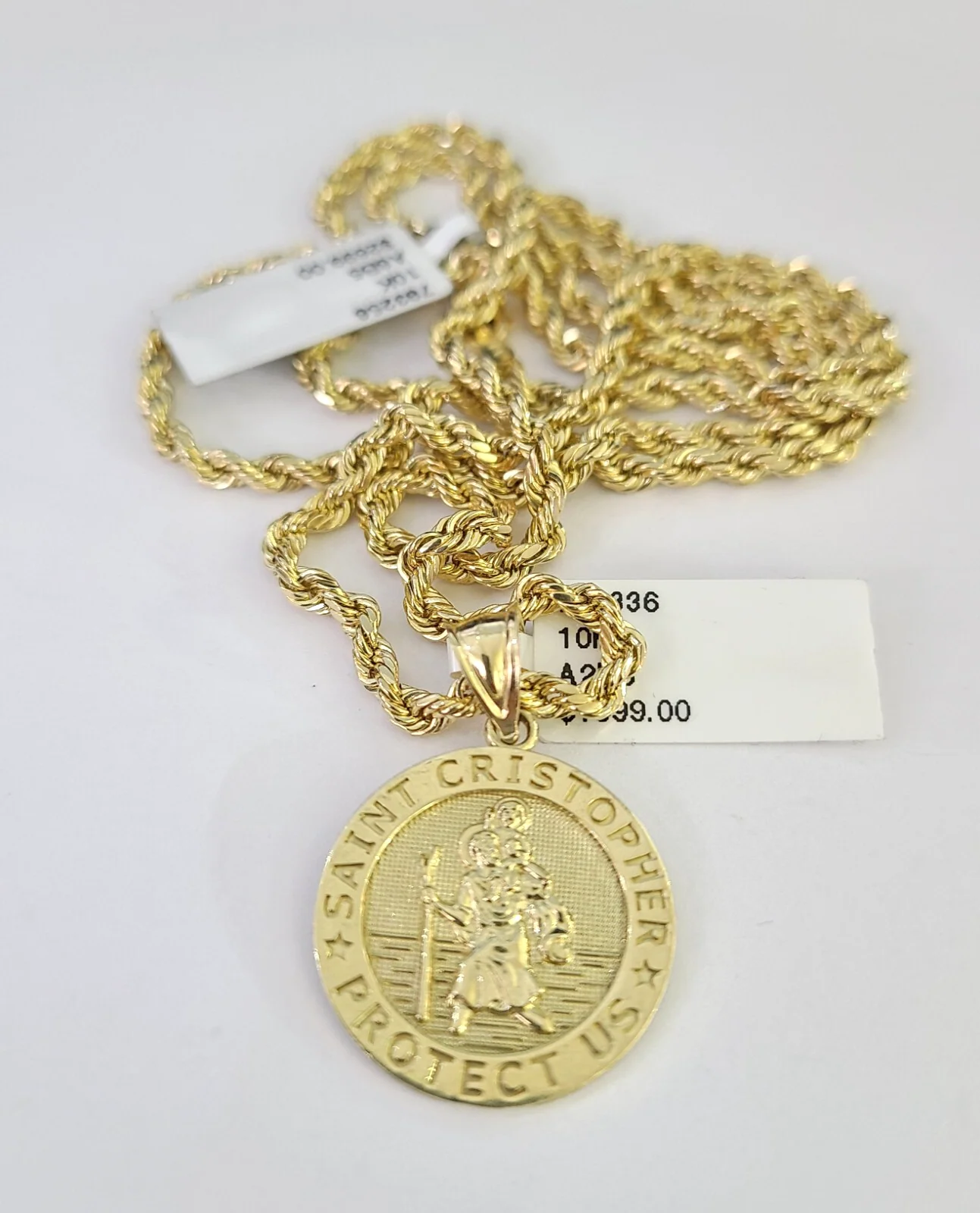 REAL 10k Rope Chain Saint Christopher Charm Pendant 3mm Necklace Set 18"-30" in