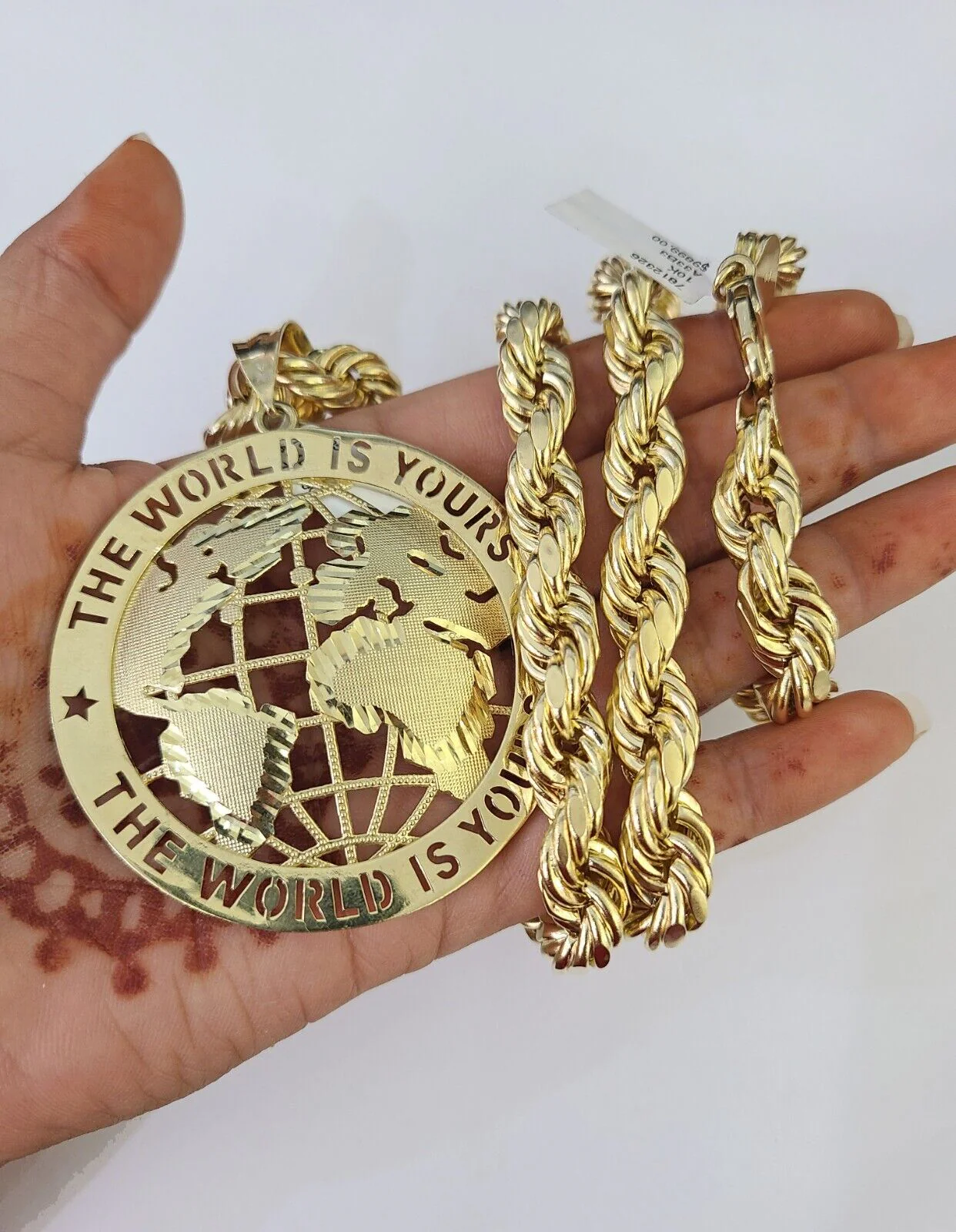 Real 10k Rope Chain World is Yours Charm Set 10mm 20"-30" Inch Necklace Gold - Image 4