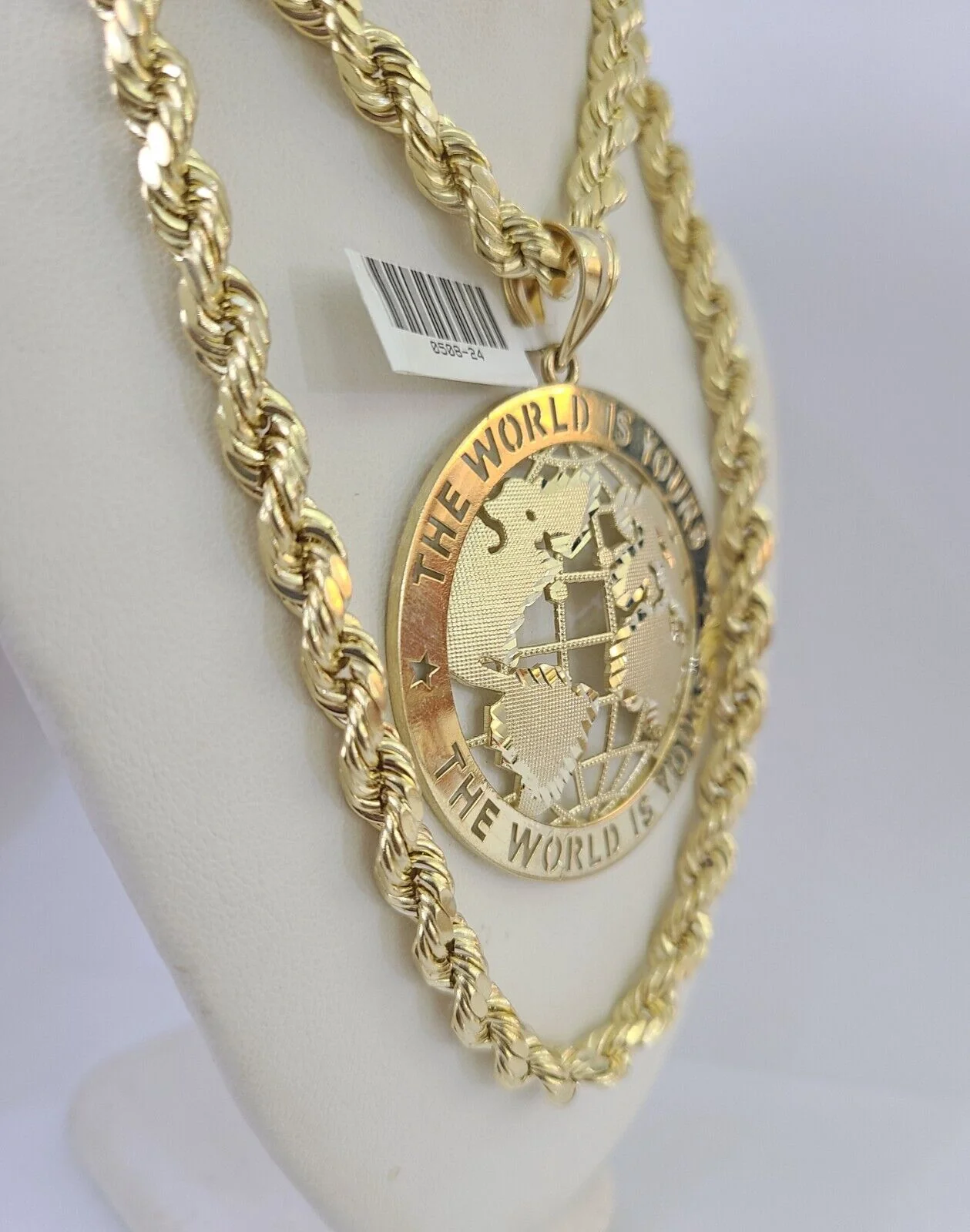 Real 10k Rope Chain World is Yours Charm Set 7mm 20"-28" Inch Necklace Gold - Image 4