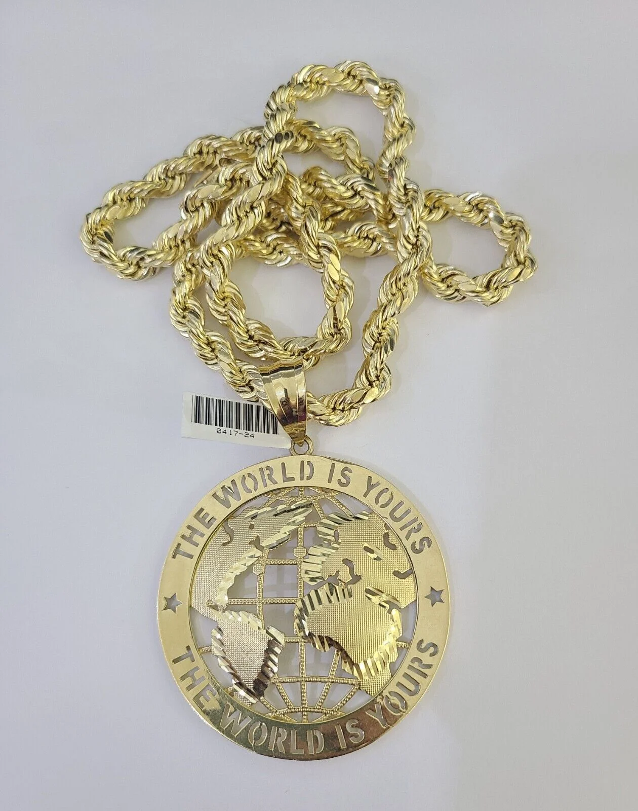 Real 10k Rope Chain World is Yours Charm Set 8mm 20"-30" Inch Necklace Gold - Image 6