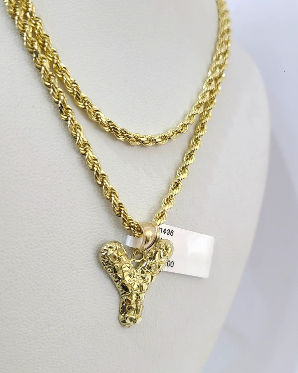 Real 10k Rope Chain Y Necklace Nugget Initial Charm 3mm 18"-28" Set Pendant Gold - Image 5