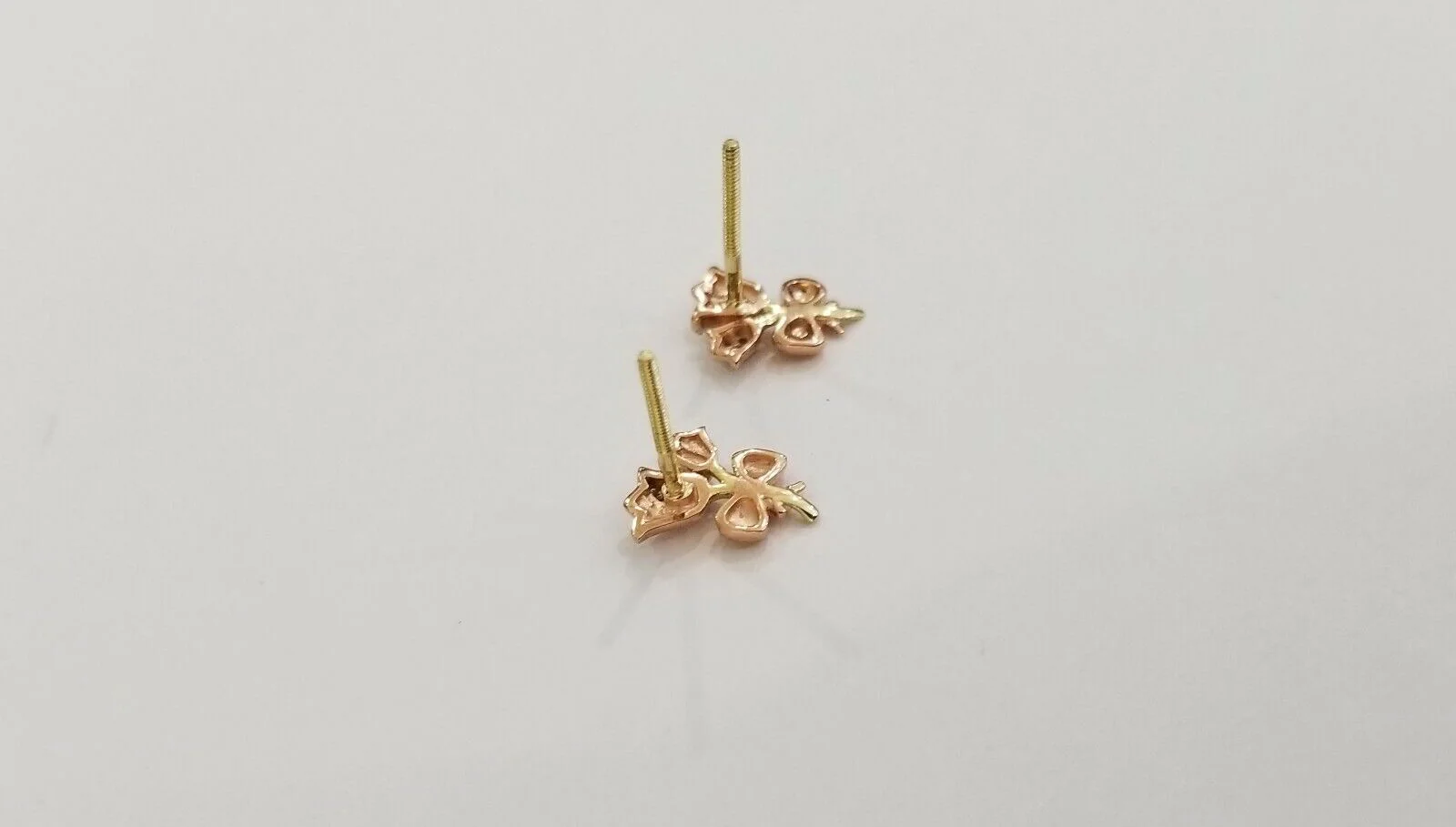 Real 10k rose gold flower Earring with 0.04CT diamond screw-bag Women studs - Image 3