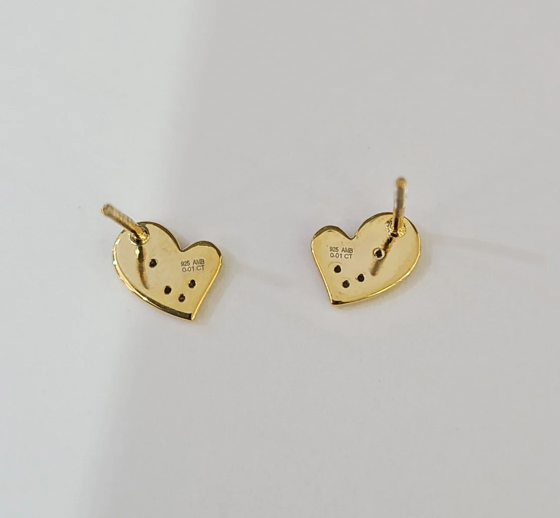 Real Diamond Heart Earring Ladies Screw Back 925 Silver - Image 4