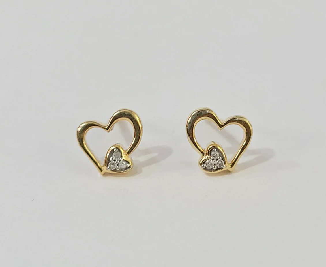 Real Silver Diamond Heart Earring Screw Back, 925 Sterling Silver For ladies - Image 2