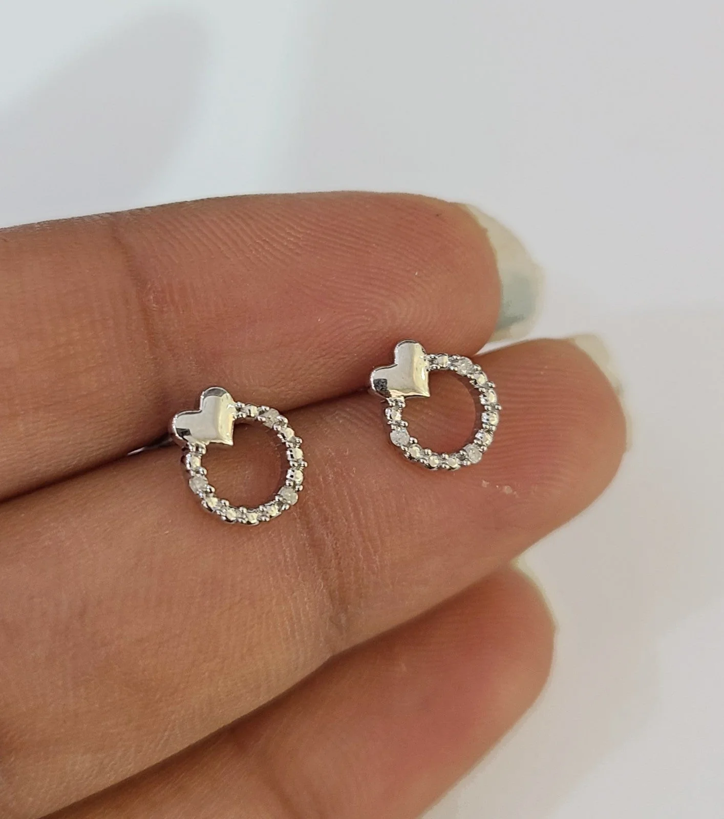 Real Diamond Heart Earrings 925 Sterling Silver Ladies Screw Back