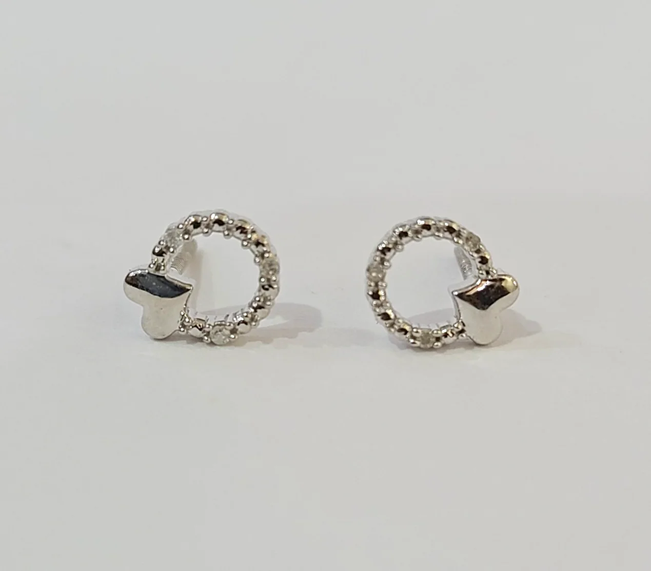 Real Diamond Heart Earrings 925 Sterling Silver Ladies Screw Back - Image 3