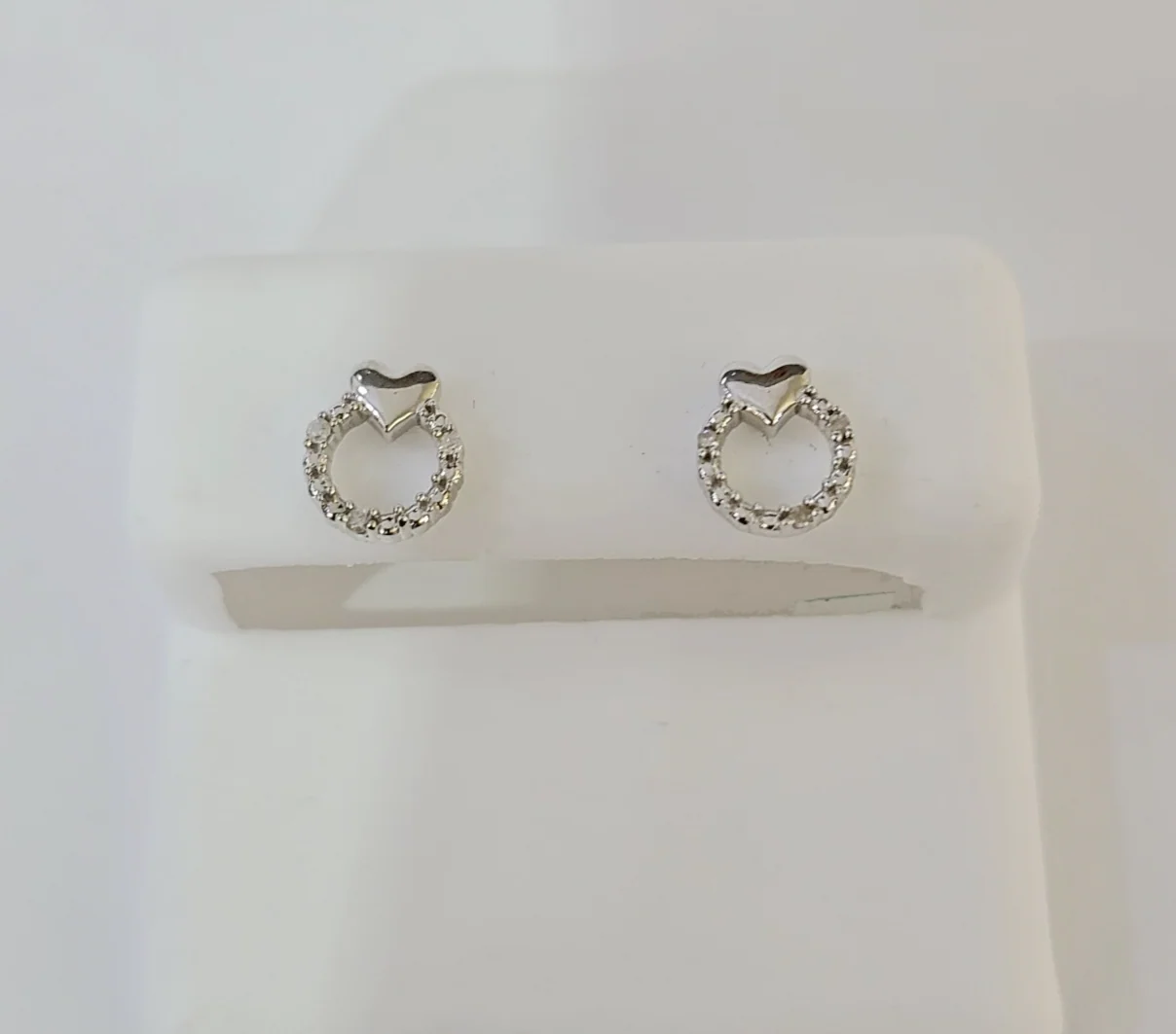 Real Diamond Heart Earrings 925 Sterling Silver Ladies Screw Back - Image 4
