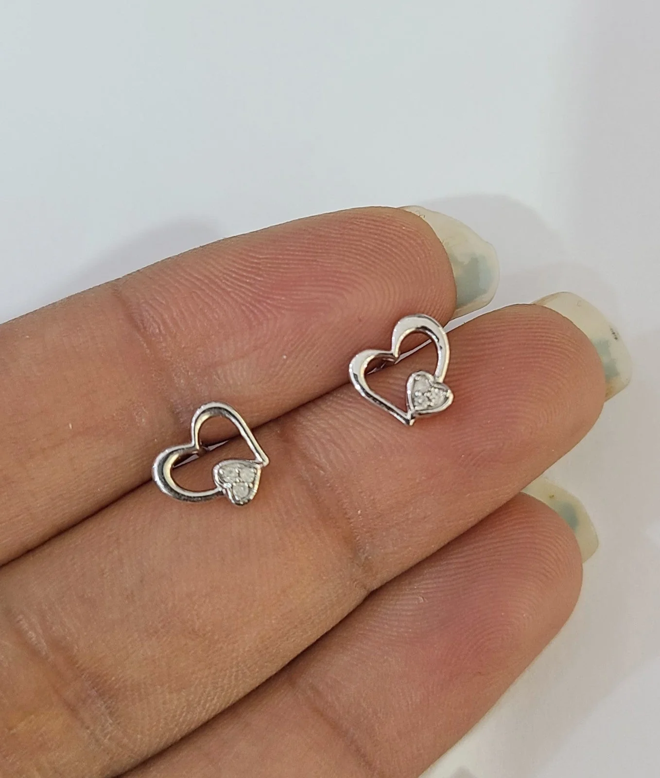 Real Diamond Silver 925 Sterling Heart Earrings Screw Back Stud For ladies