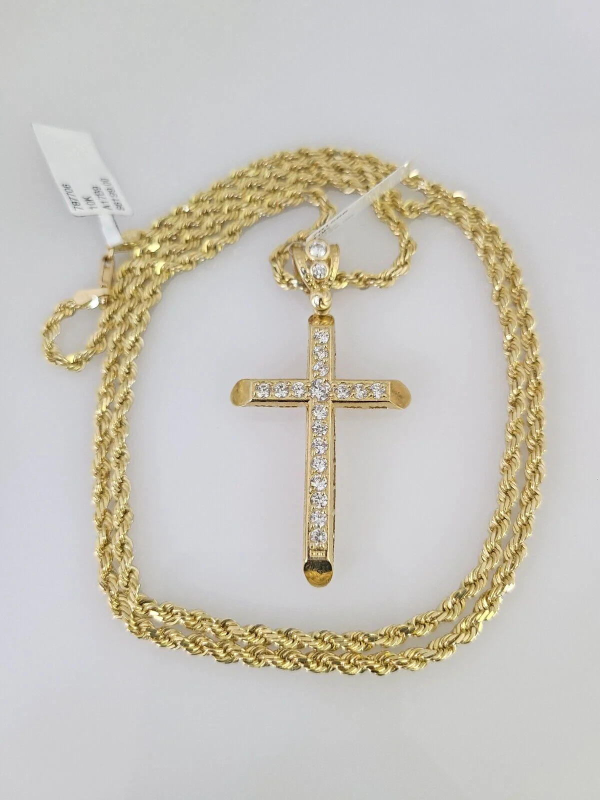 REAL 10k Solid Rope Chain Cross Charm Pendant 3mm Necklace Set 18"-26" inches - Image 4