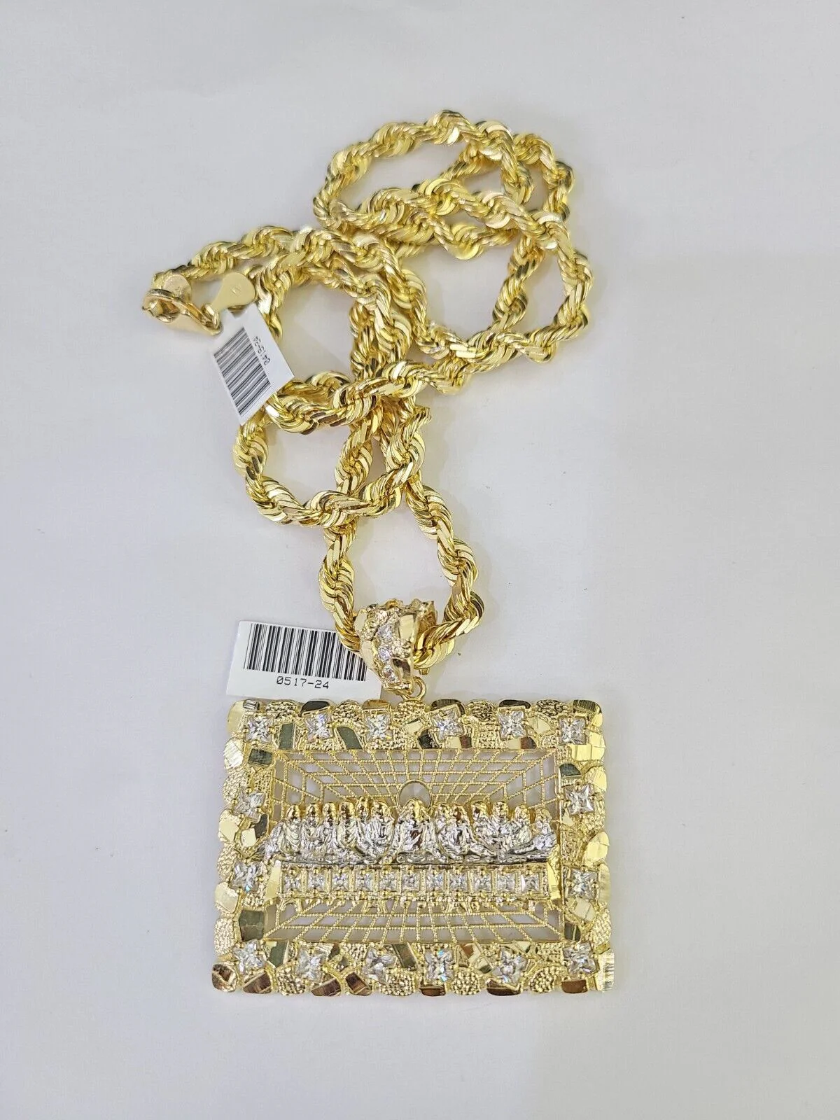 Real 10k Solid Rope Chain Last Supper Charm Set 6mm 20"-30" Inch Necklace Gold - Image 4